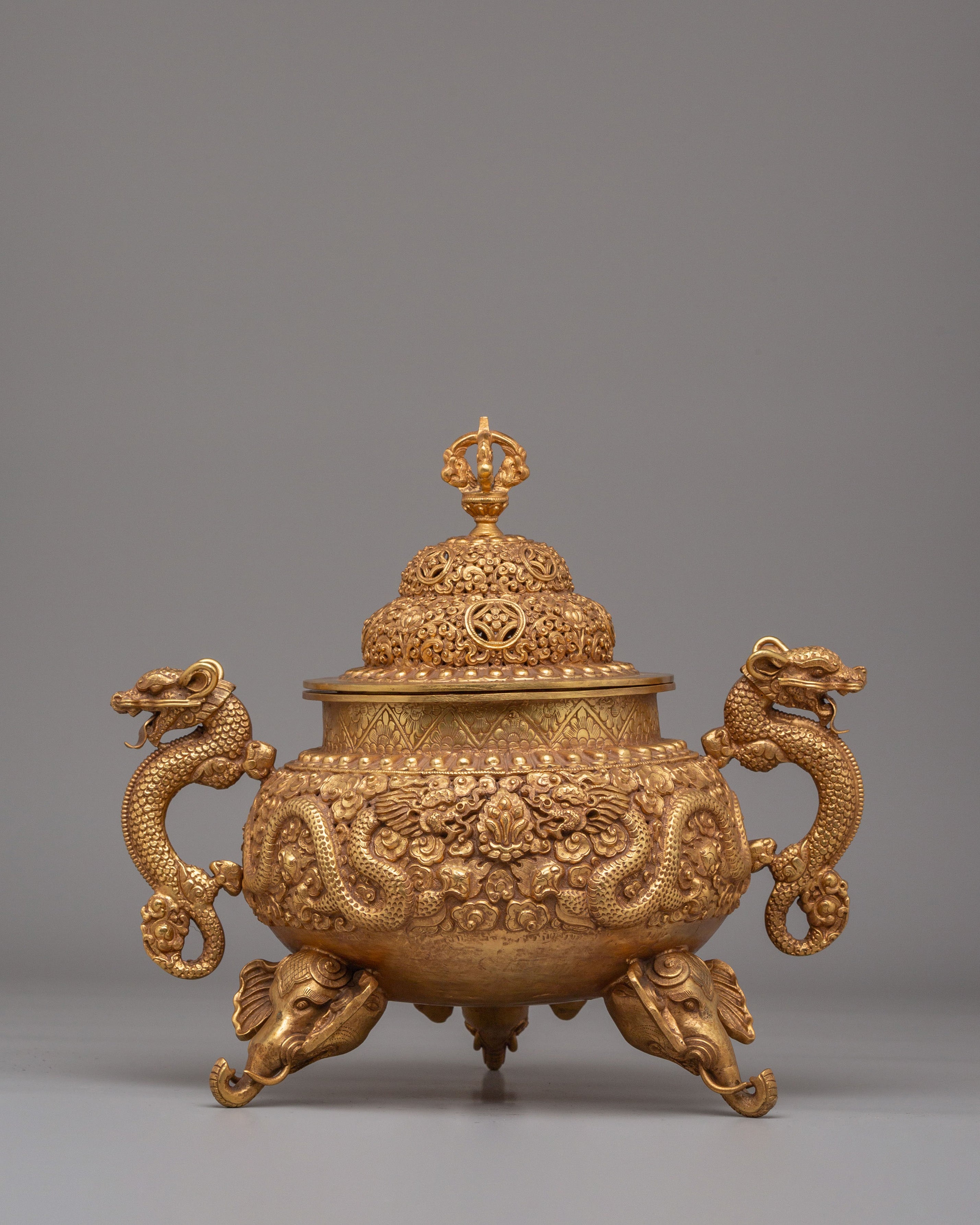 Dragon Handle Incense Burner | Tibetan Ritual Offering Vessel