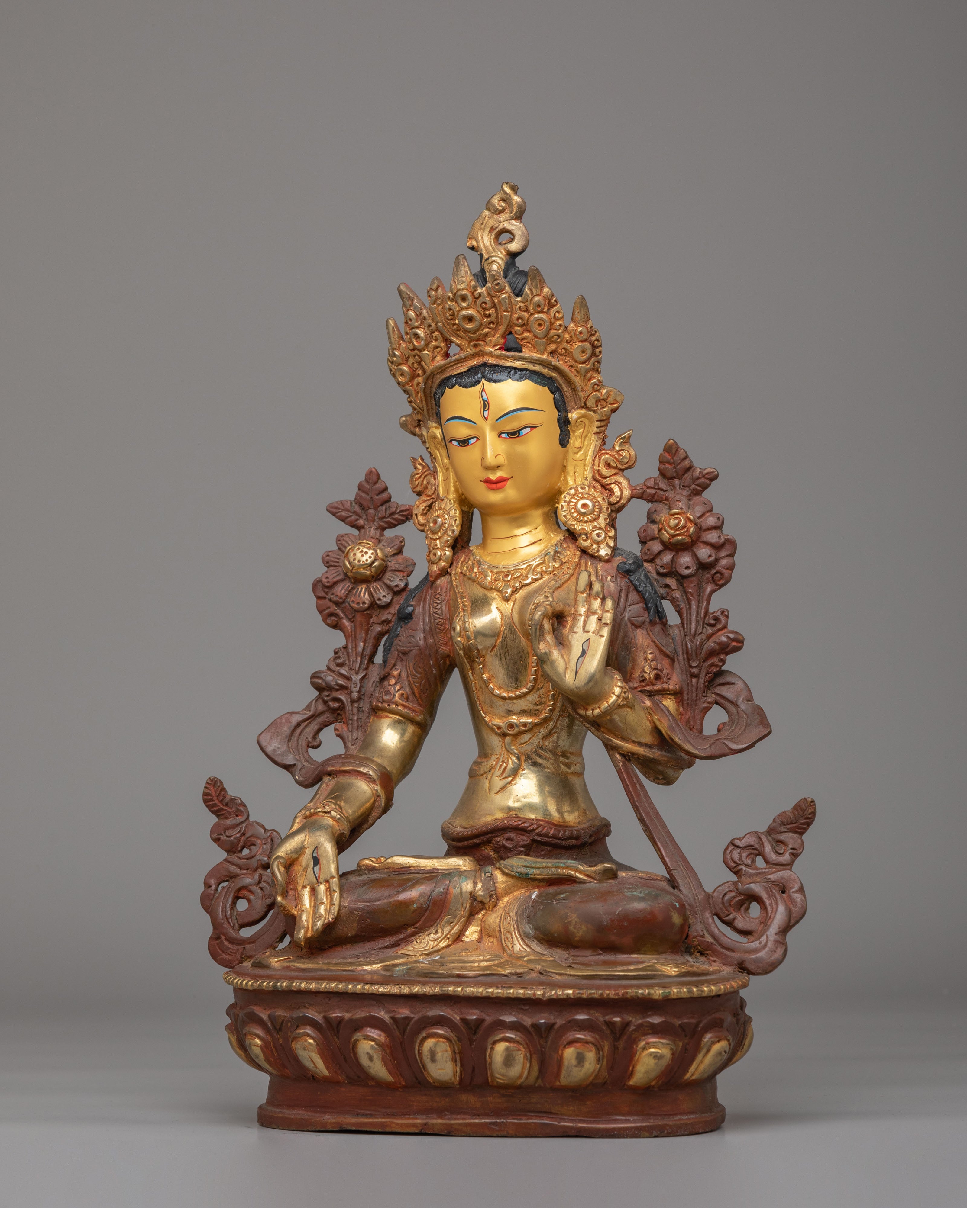Sacred White Tara Sculpture | Mercury Gold-Plated Copper Buddhist Goddess