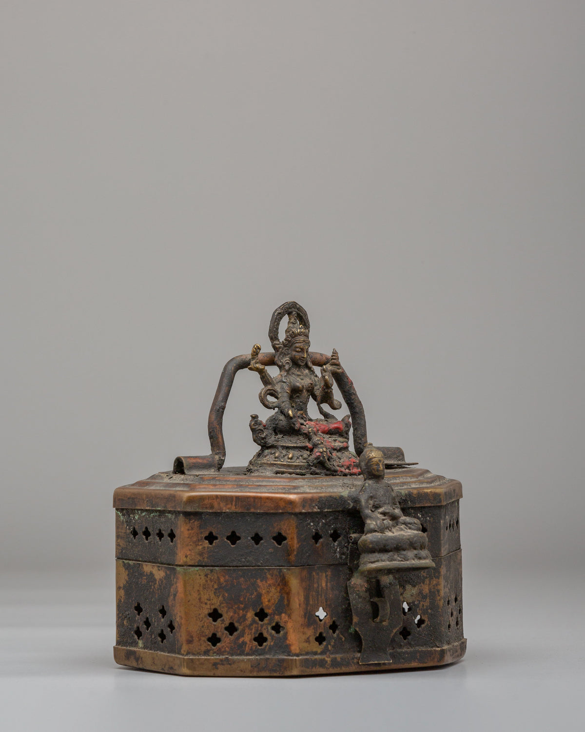 Jewellery Box With Buddhist Deity Carvings | Handcrafted Brass Copper Box