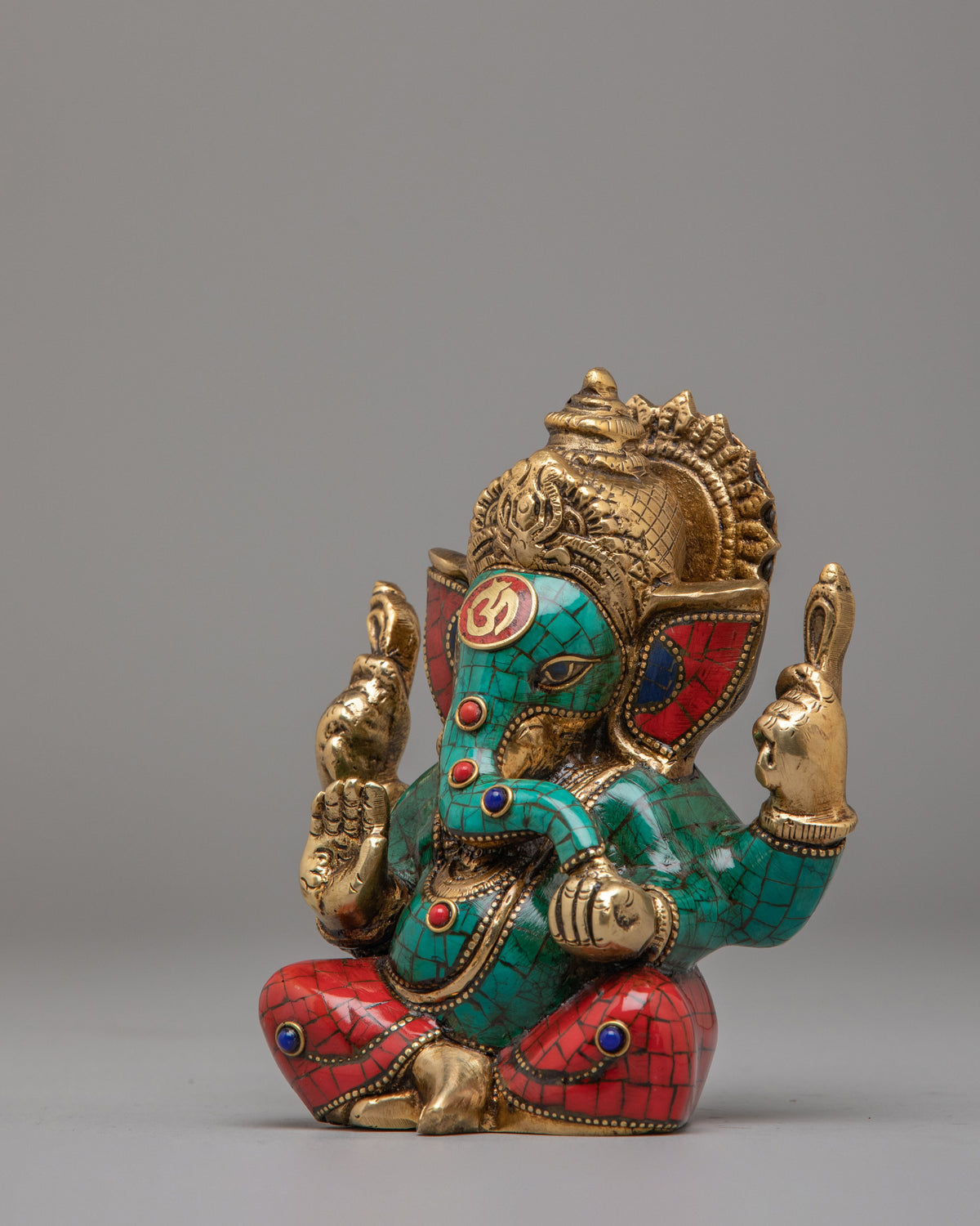Turquoise Ganesha Statue | Handcrafted Gemstone Brass Hindu Deity Sculpture