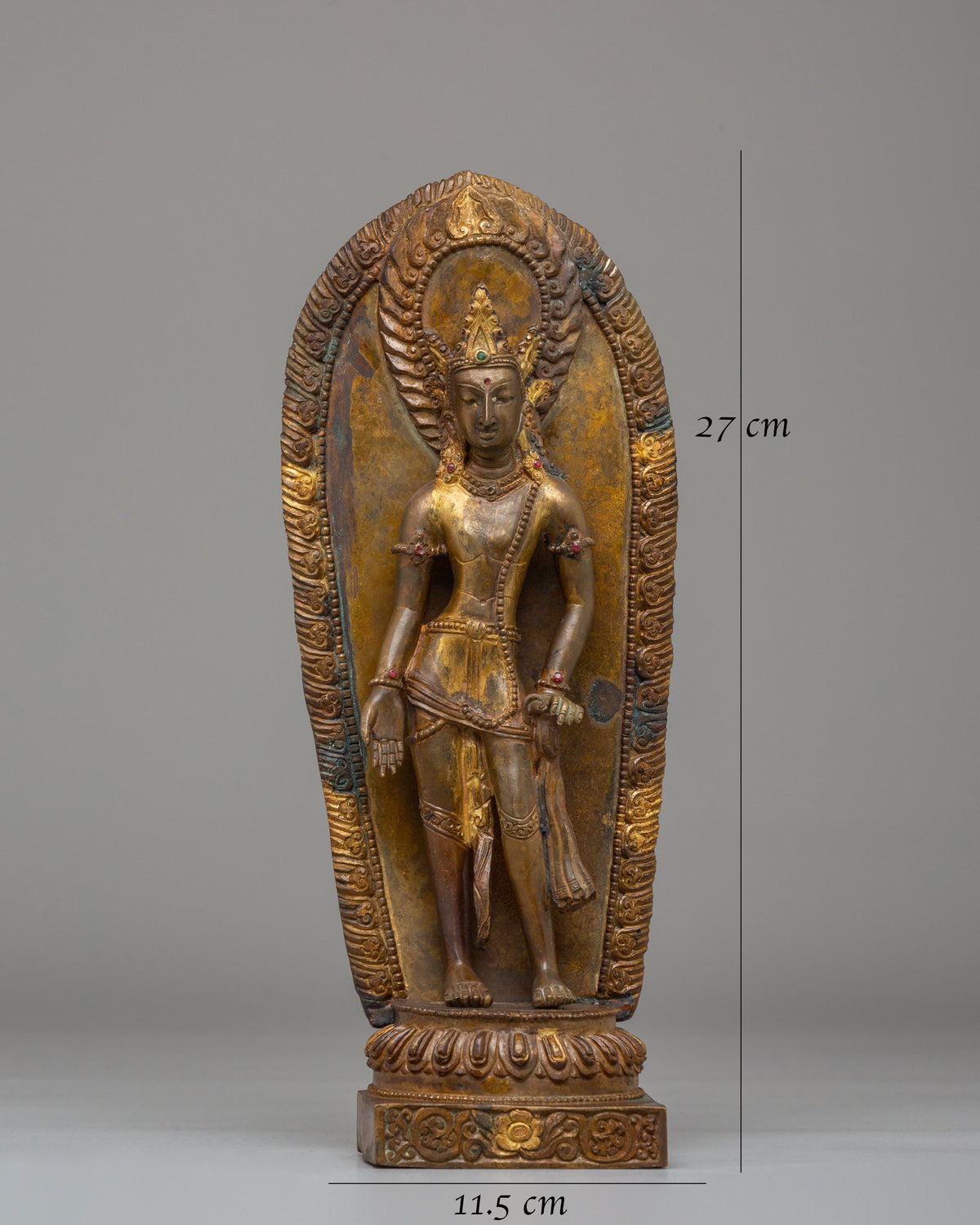 Standing Lokeshwor Statue for Meditation | Antique Copper Buddhist Sculpture