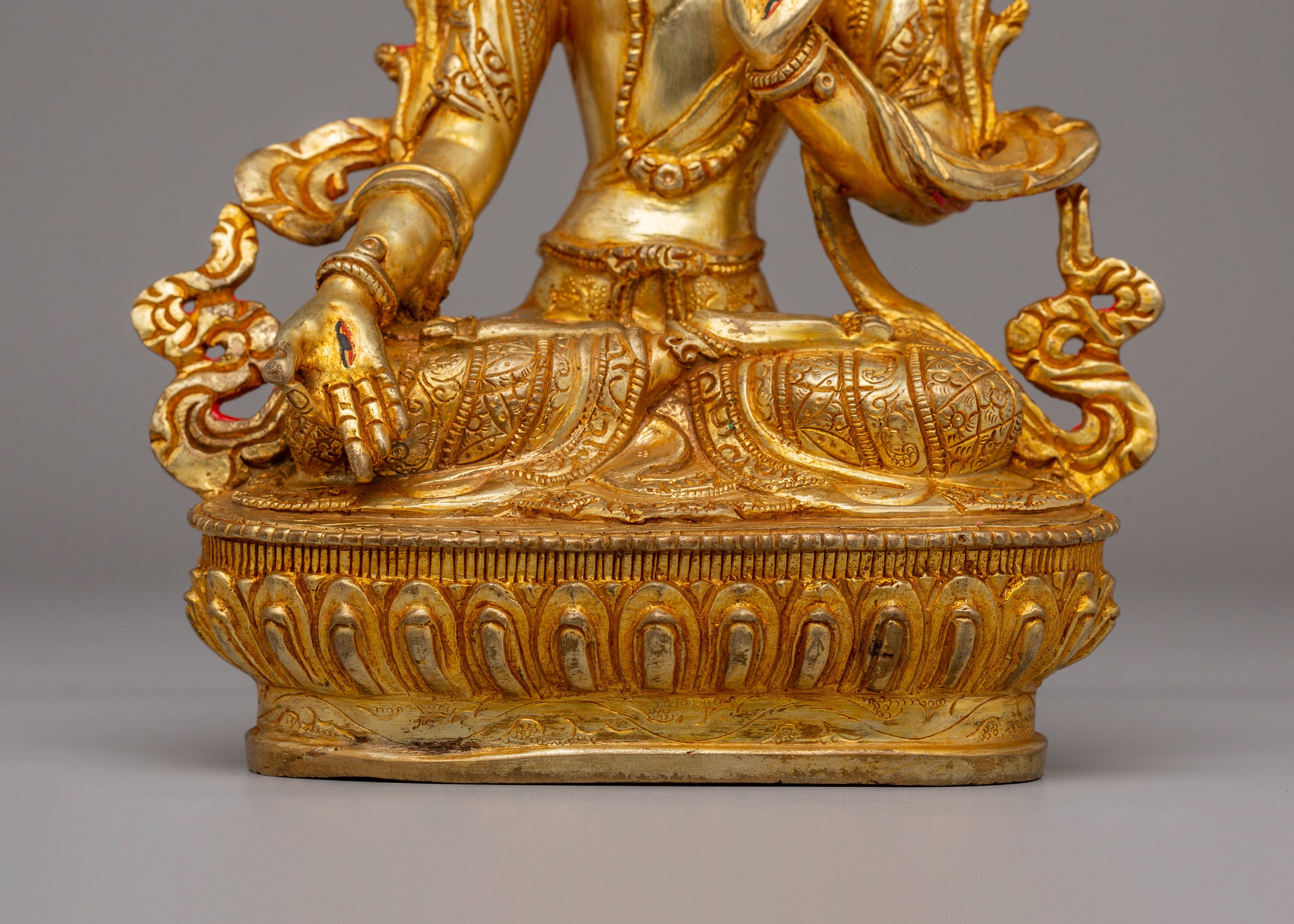 Handcrafted Altar White Tara Statue | Copper Body with 24K Gold Plating