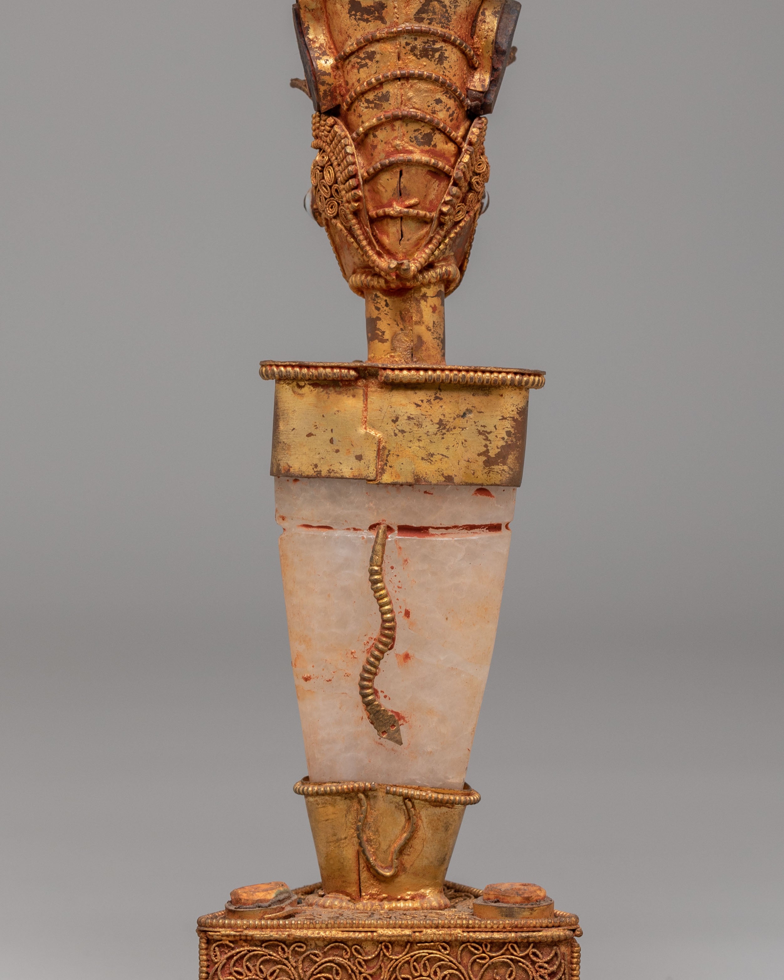 Scared Buddhist Ritual Dagger | Gold Plated Copper Filigree Phurba