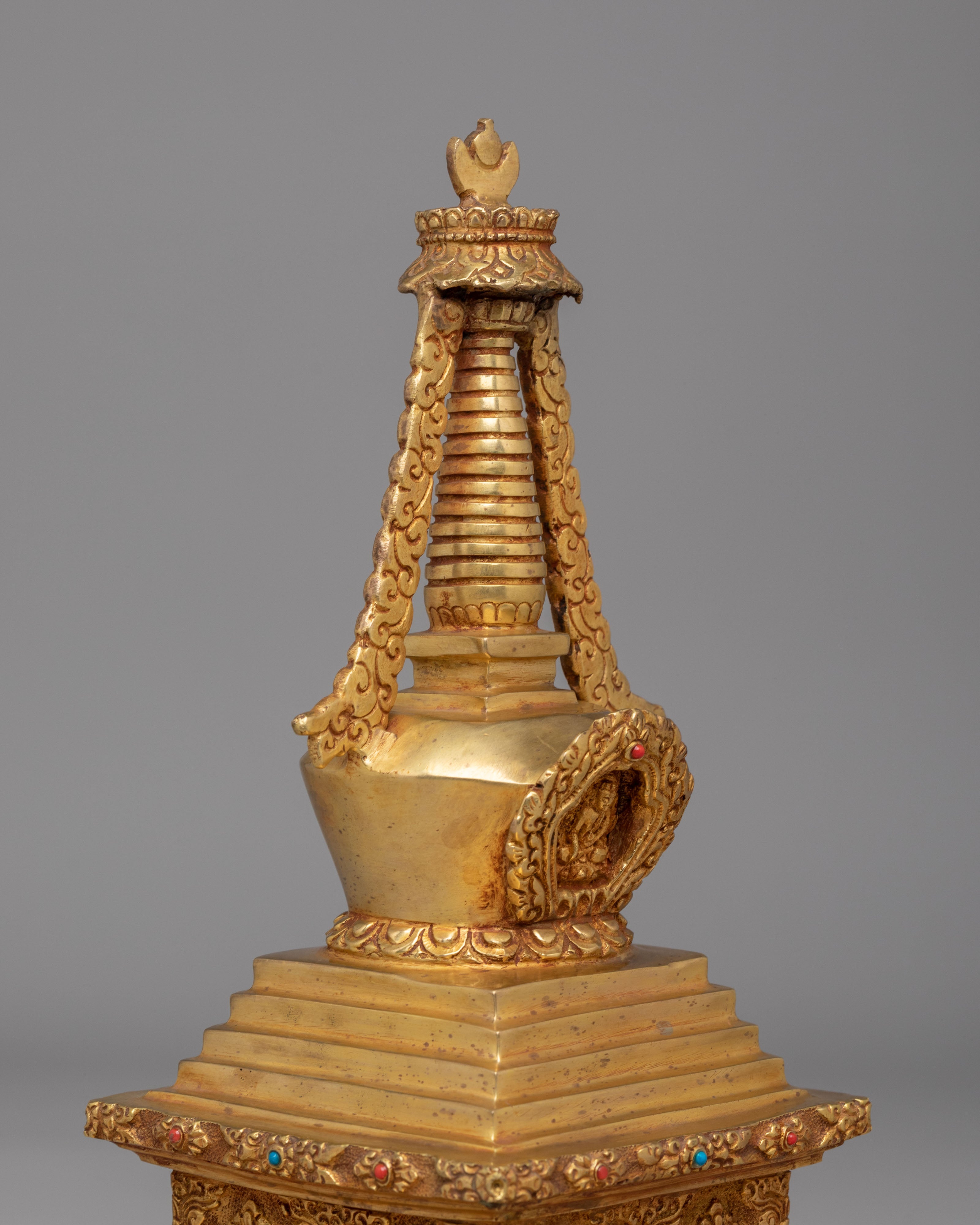 Handmade Sacred Enlightenment Stupa | Gold Plated Buddhist Decor