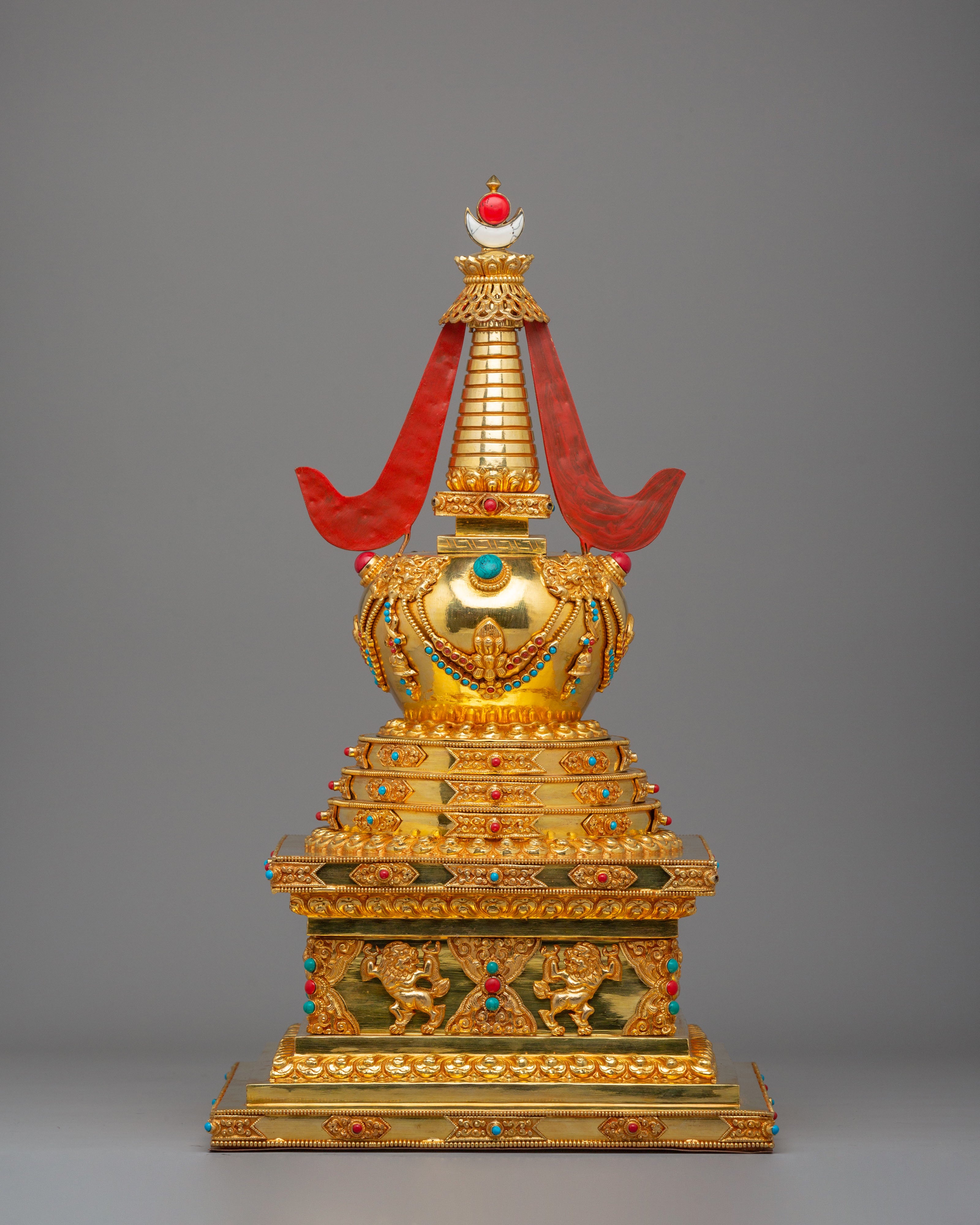 Handcrafted Stupa of Complete Victory | 24K Gold Plated with Gemstones