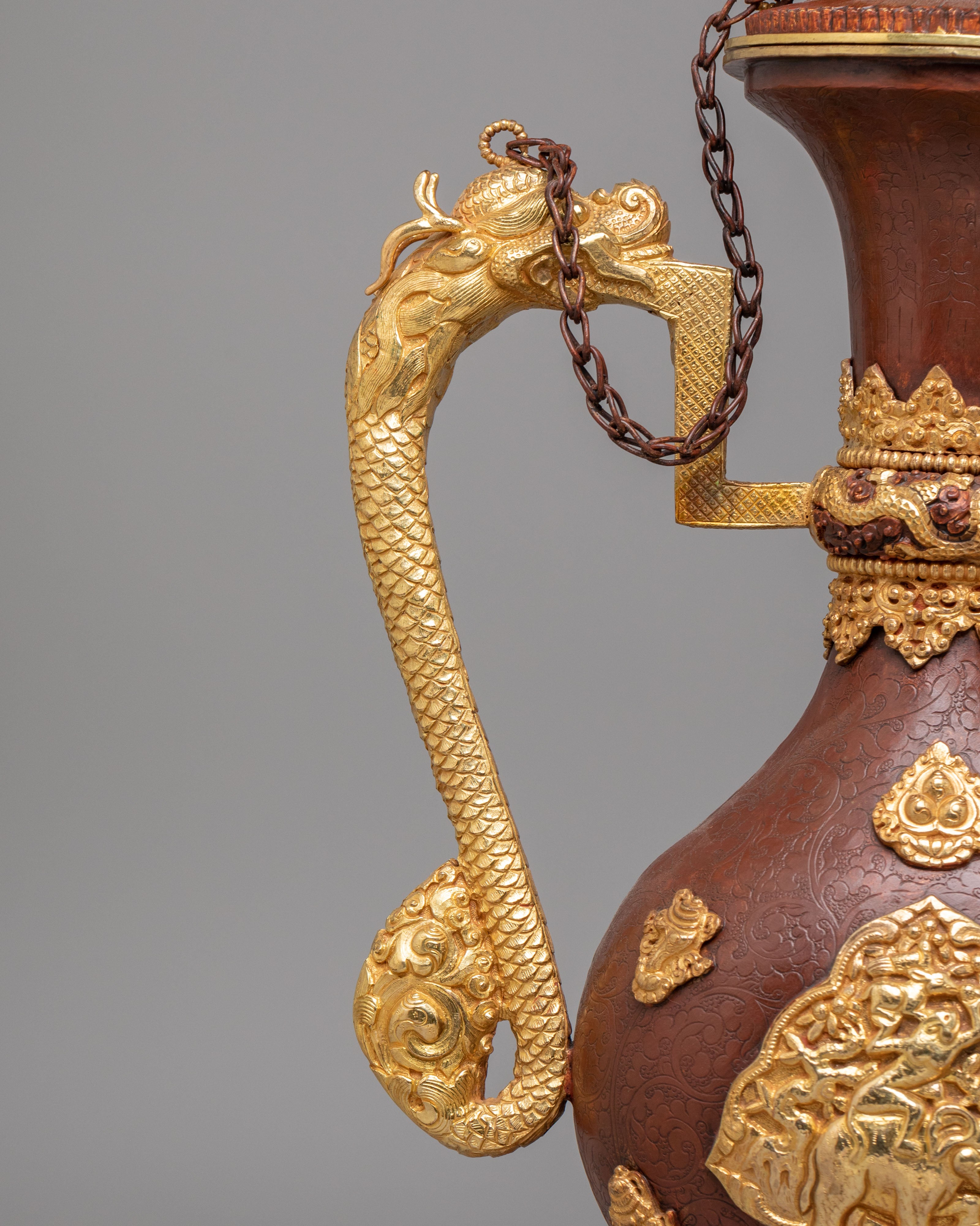 Sacred Ewer Ceremonial Vessel | Gold Plated Copper Himalayan Ritual Artwork