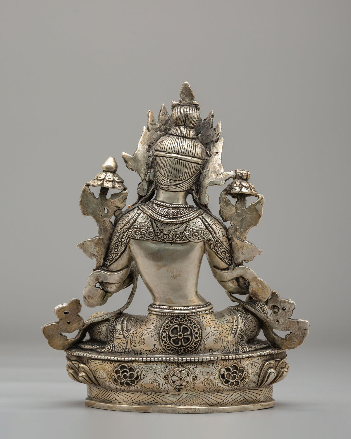 Green Tara Mother of Liberation Statue | Silver Plated Copper Buddhist Sculpture
