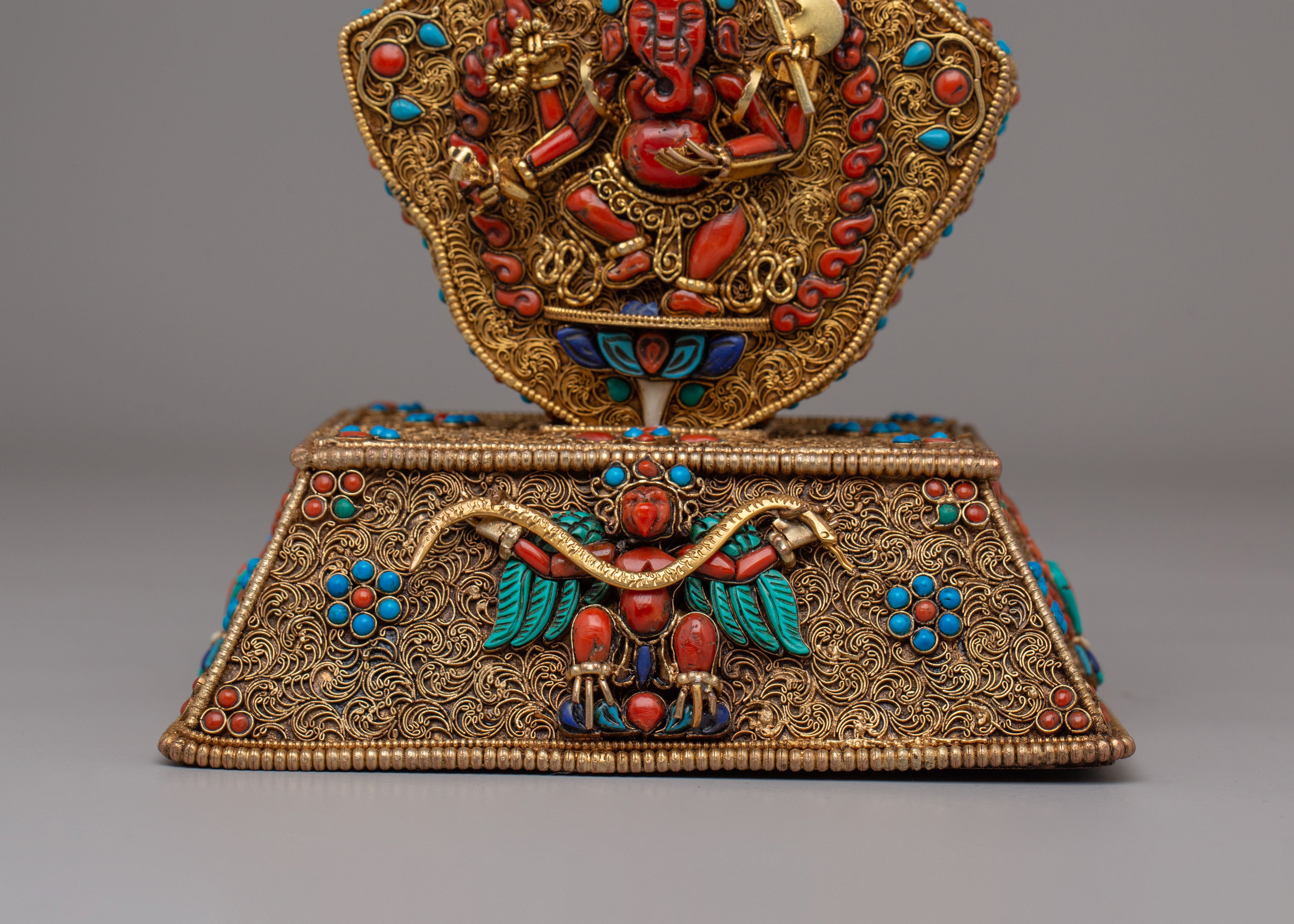 Ganesha And Garuda Ghau Box Locket | Copper With Handcarved Gemstone