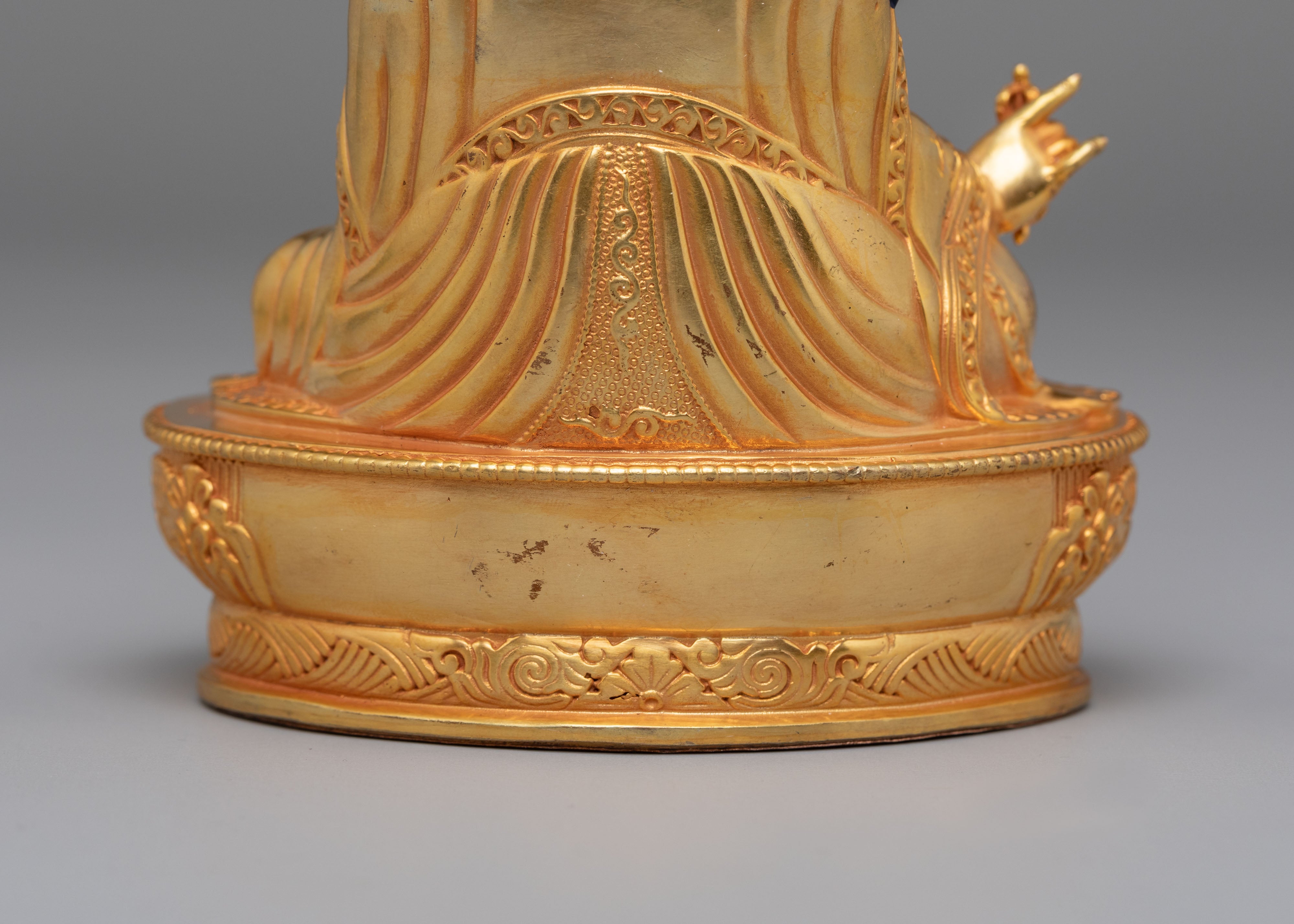 Machine Made Padmasambhava Statue | 24K Gold Plated Copper Buddhist Sculpture