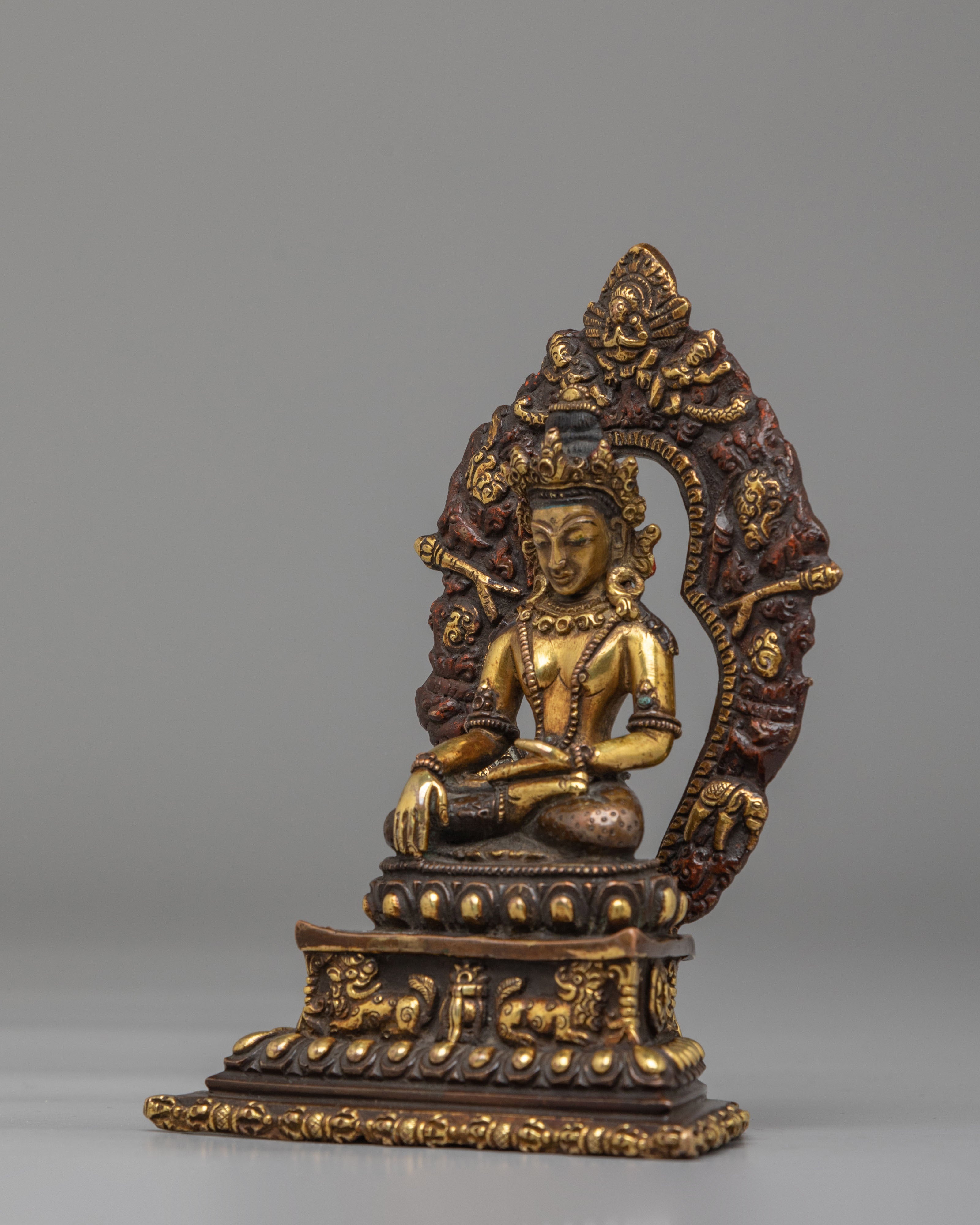 Crown Shakyamuni Buddha on Throne Statue | Symbol of Serenity and Wisdom