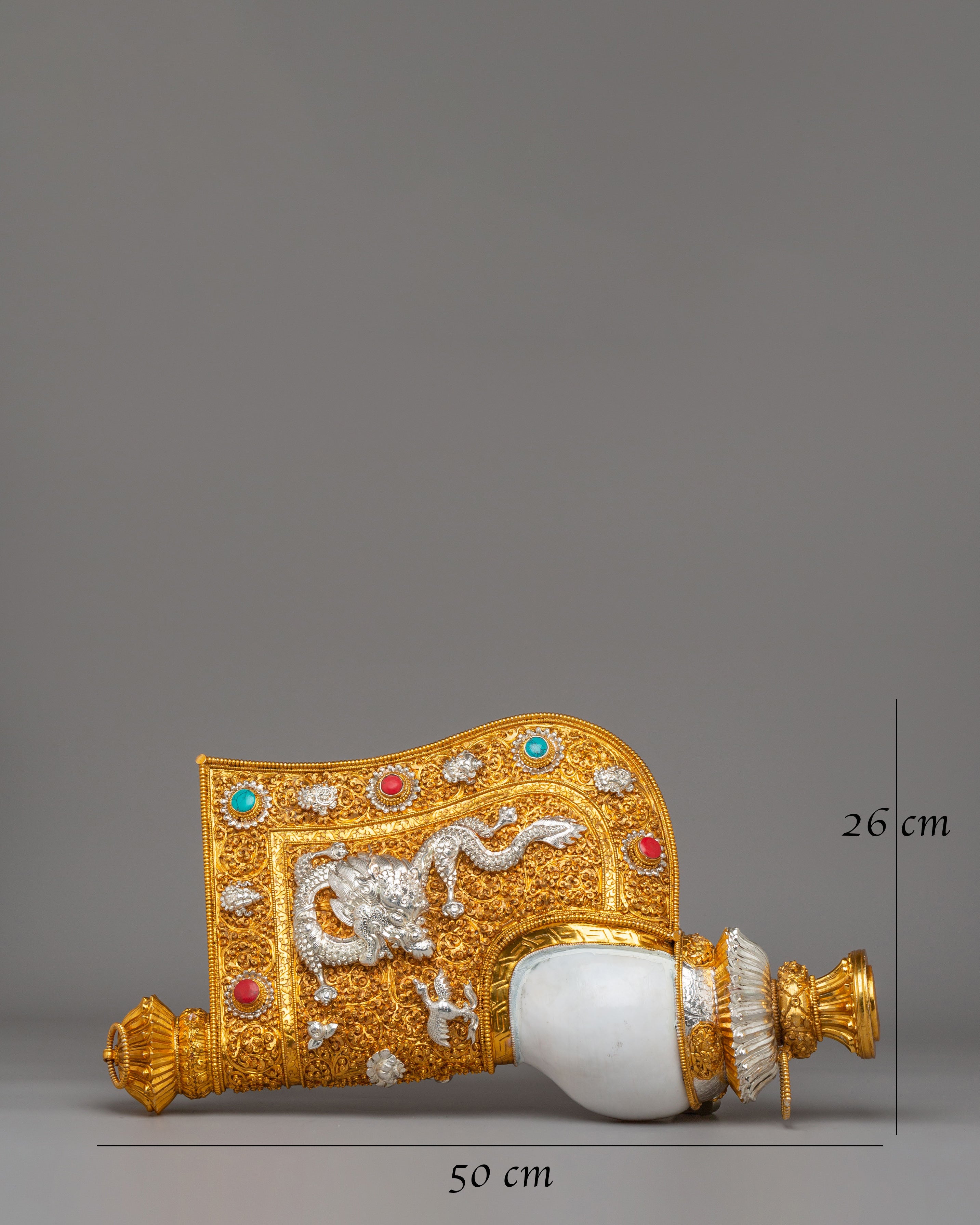 Sacred Conch Shell With Dragon Motif | Buddhist Ritual Conch
