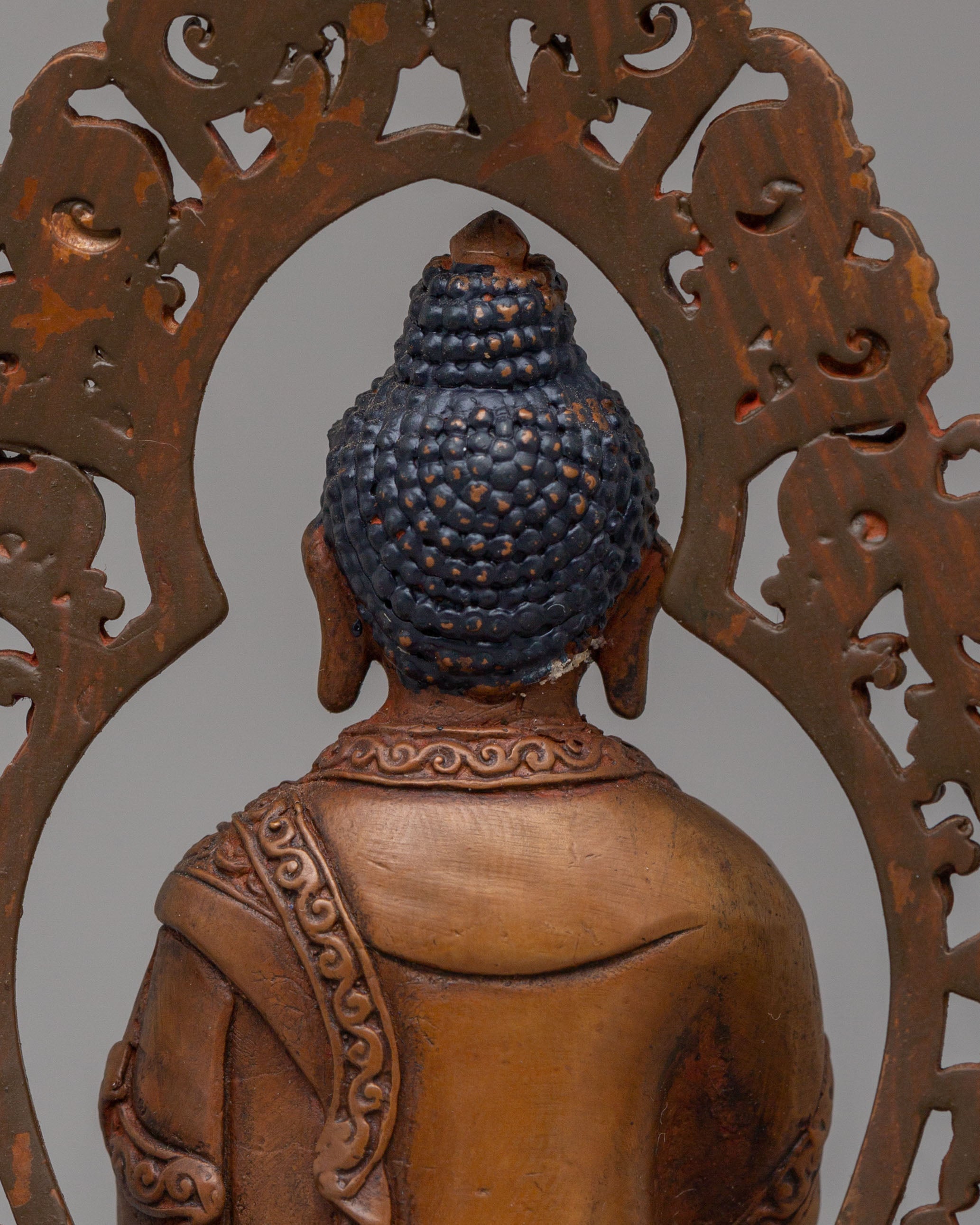 Amitabha Buddha Deity Statue | Handcrafted Copper & Wood Figure
