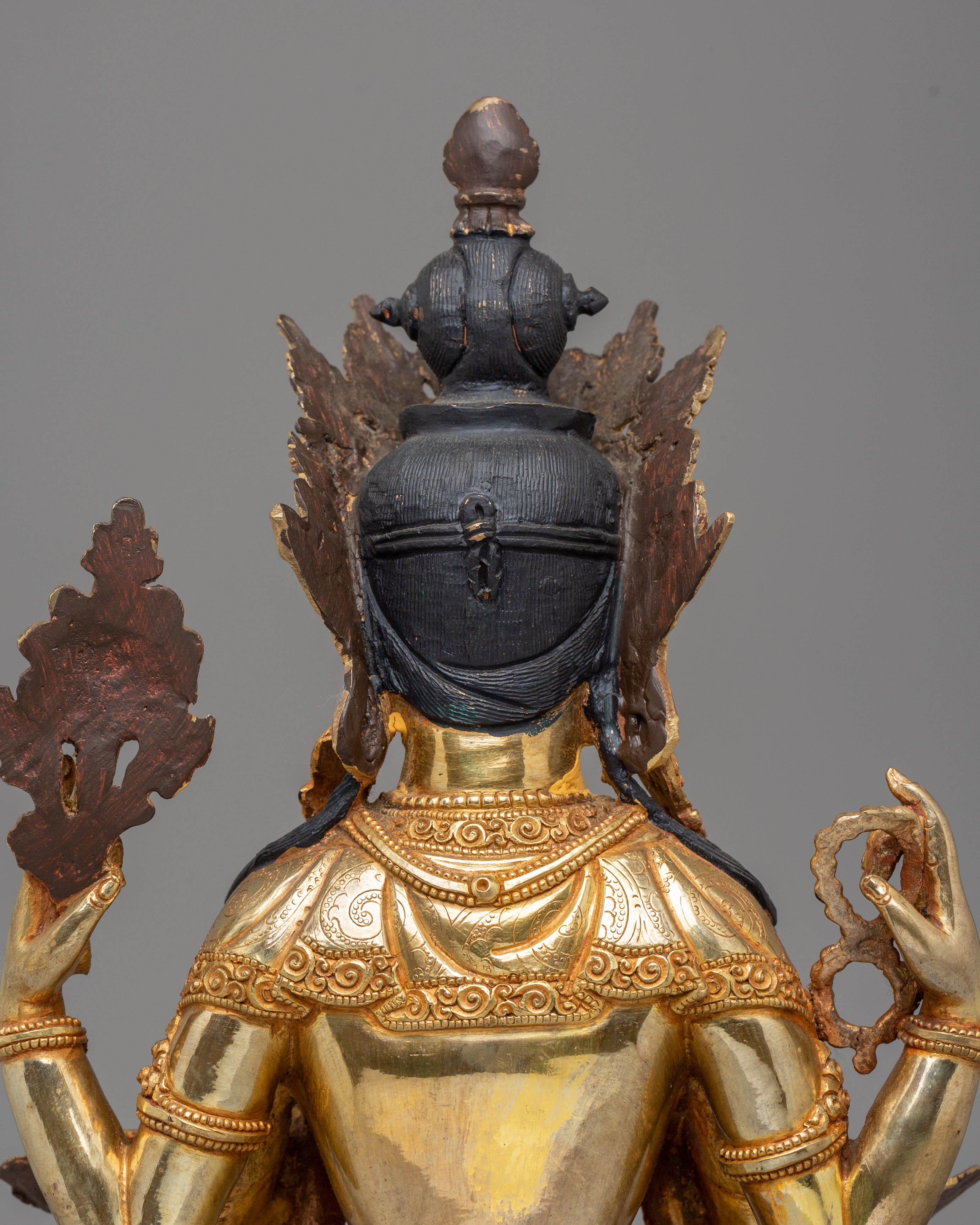 Handcrafted Copper Statue of Chenrezig with 24K Gold Gilding