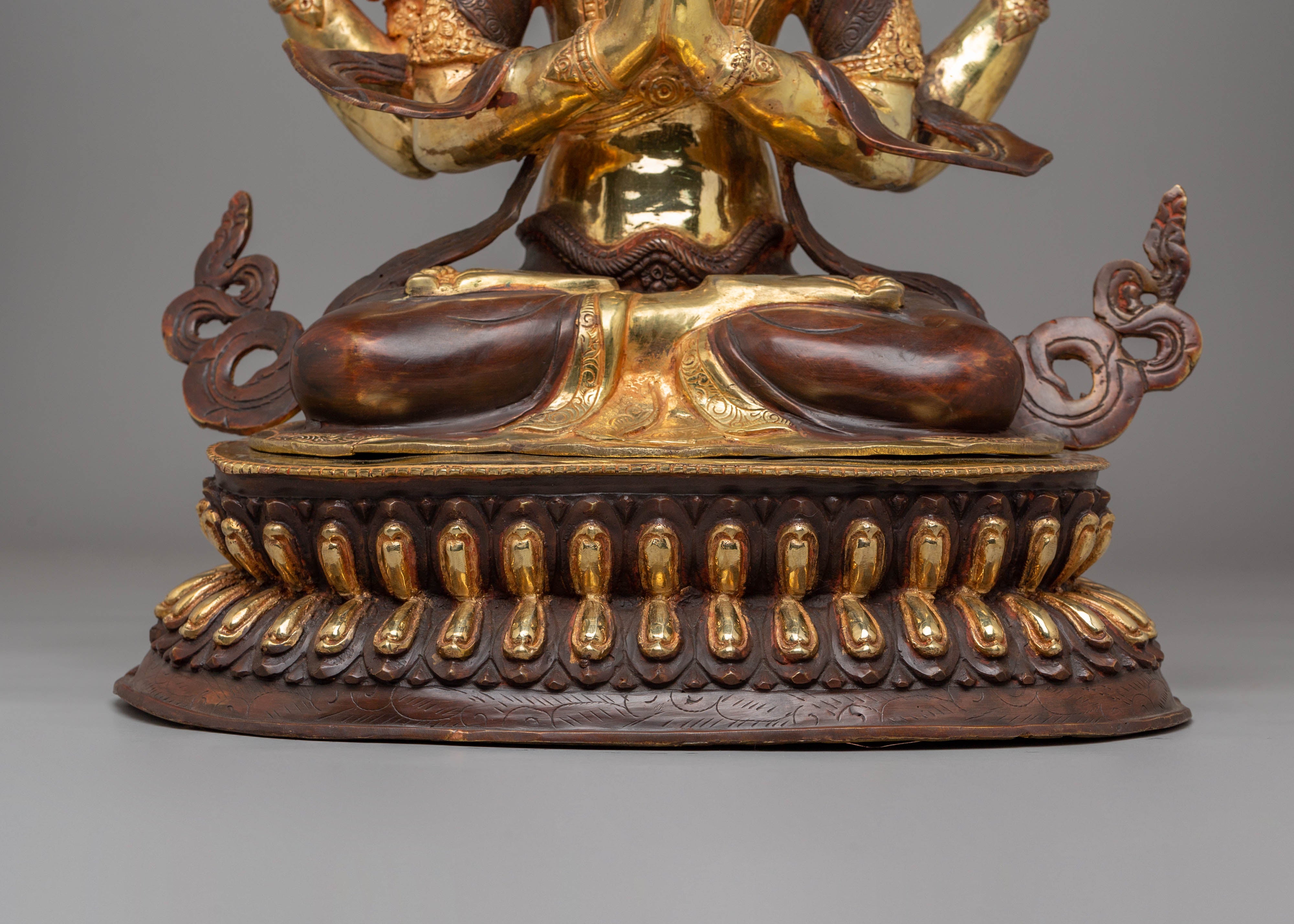 Chenrezig Meditation Statue | 24K Gold Gilded Avalokiteshvara Buddhist Sculpture