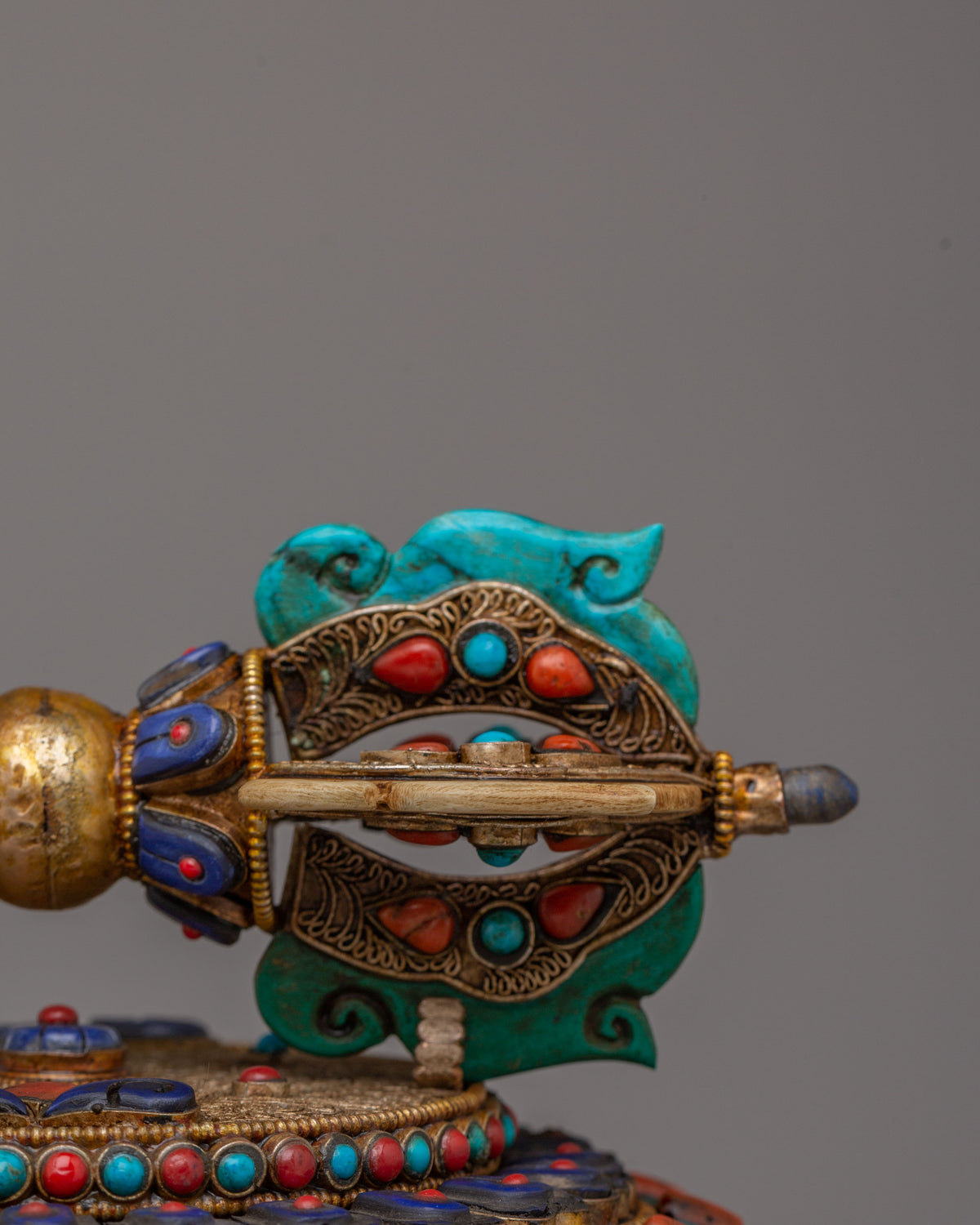 Tibetan Vajra with Dharma Dhatu | Gemstone-Inlaid Buddhist Sacred Artwork