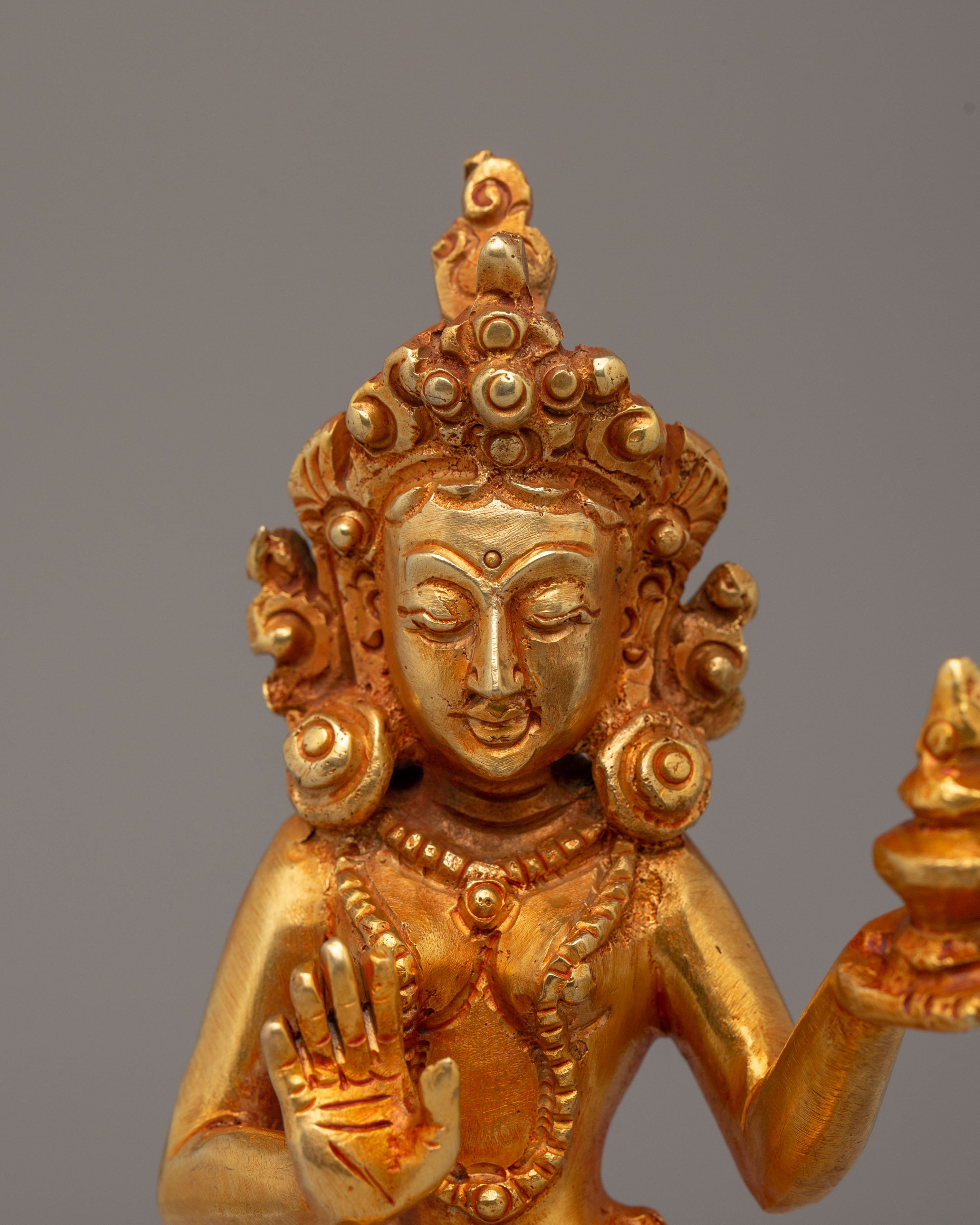 Handcrafted Mandarva Buddha Statue | Electro Gold Plated Statue for Altars