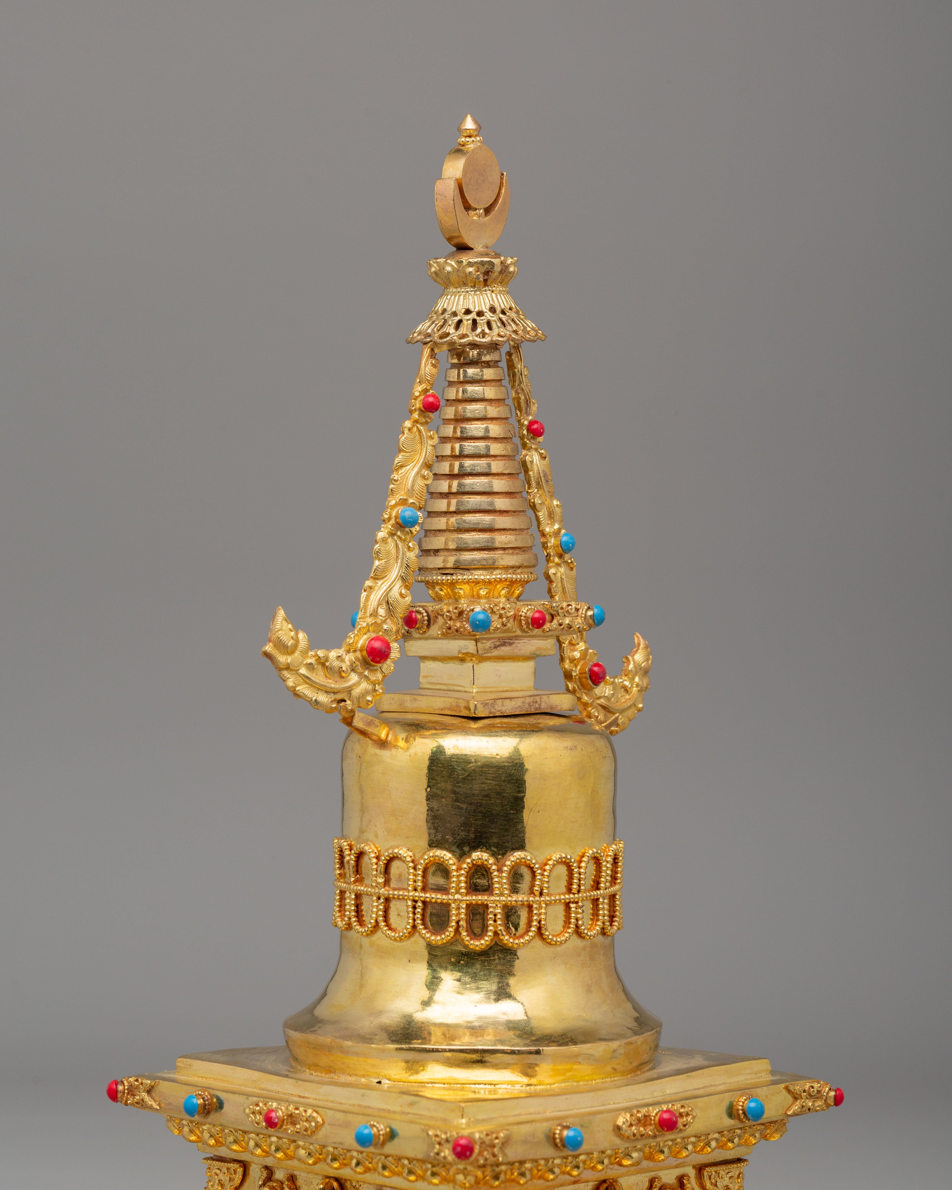 Handcrafted Gold Plated Parinirvana Stupa | Tibetan Sacred Symbol