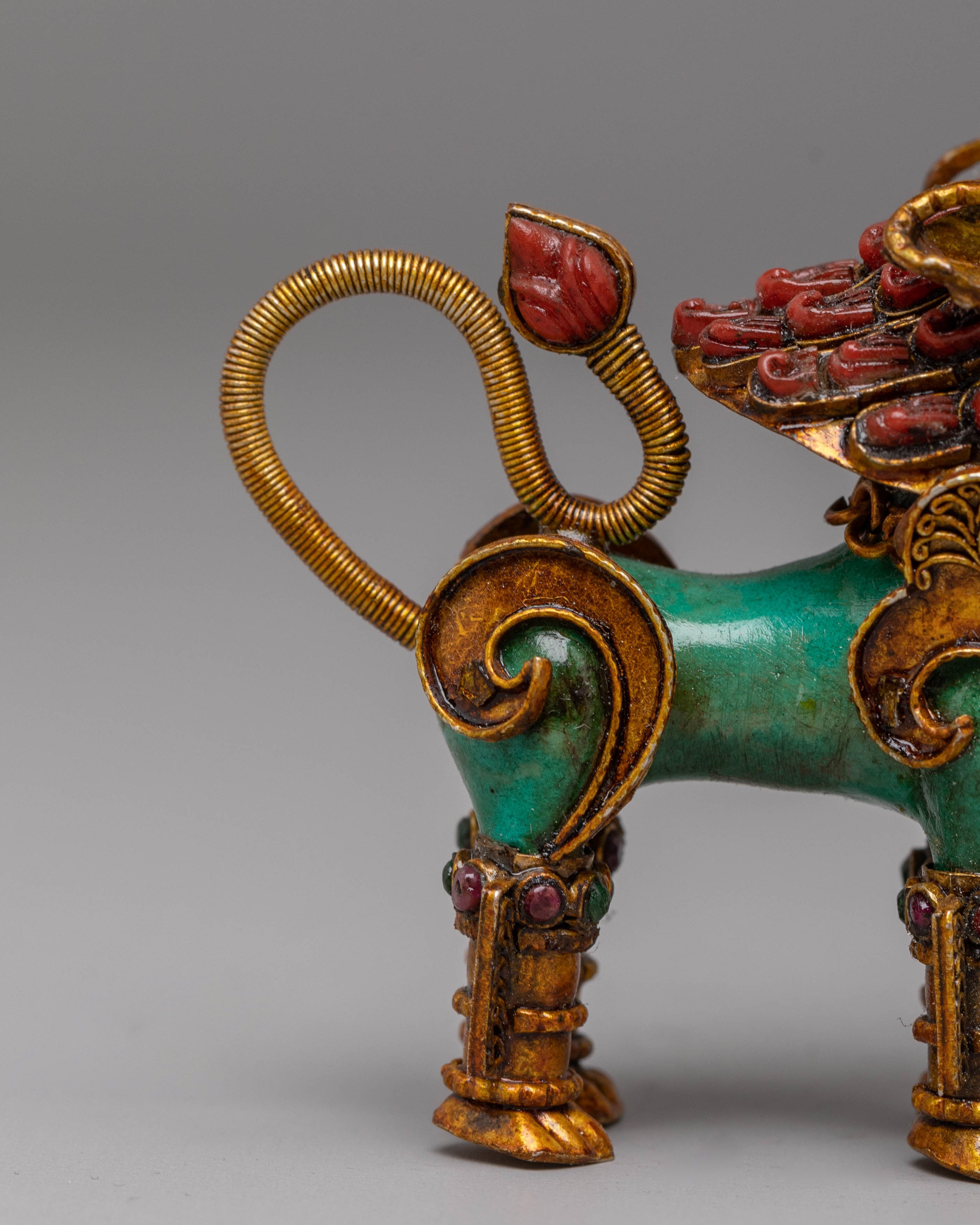 Himalayan Crystal Stupa and Guardian Lion Set | Electro Gold-Plated Tibetan Art