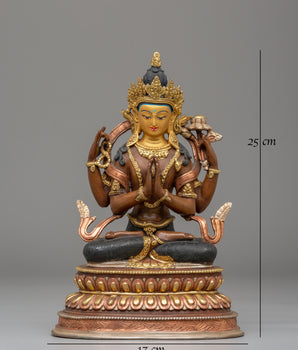 Chenresig Copper Handmade Statue | Traditional Tibetan Artwork