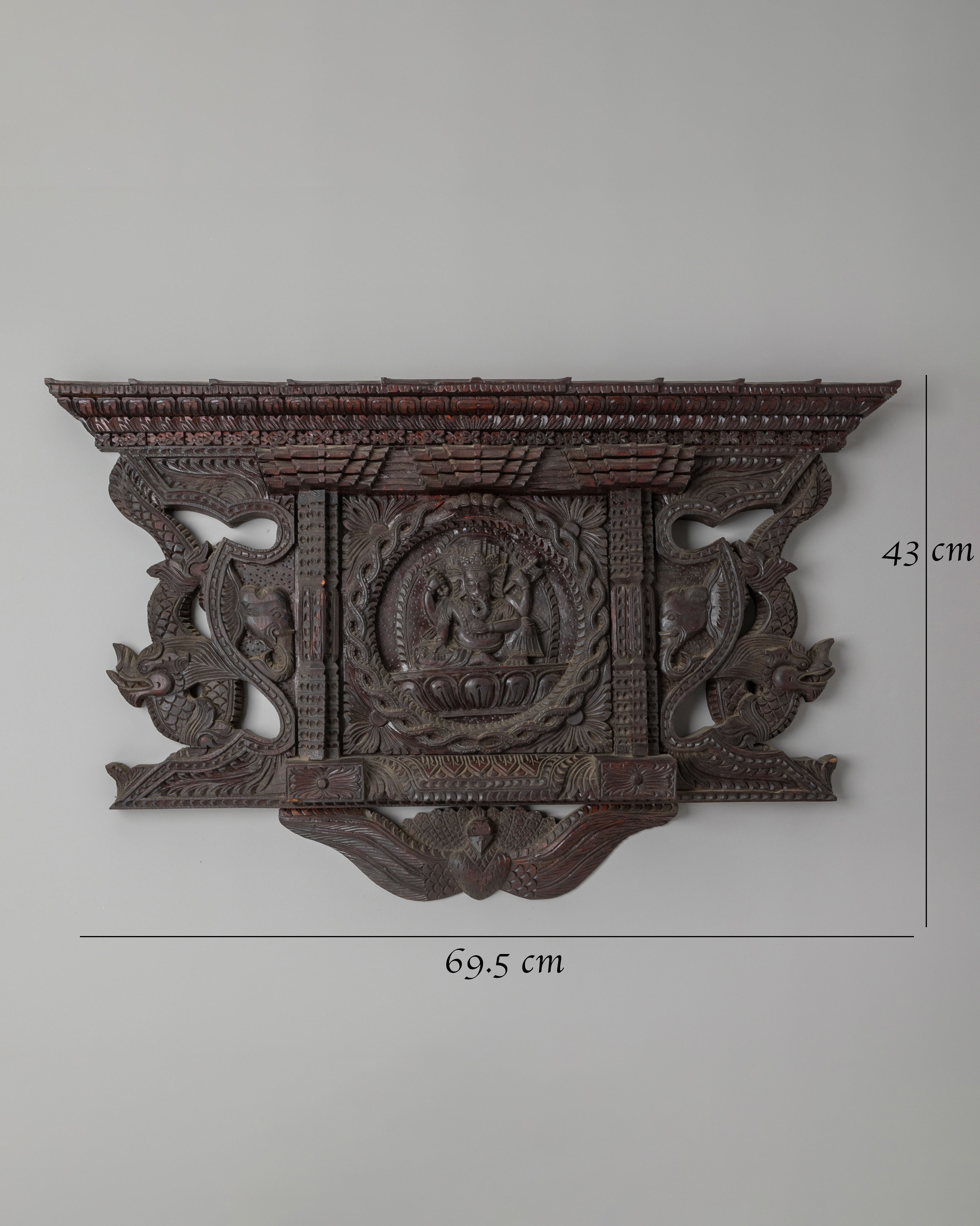 Wooden Wall Hanging with Ganesh Motif | Wooden Religious Decor