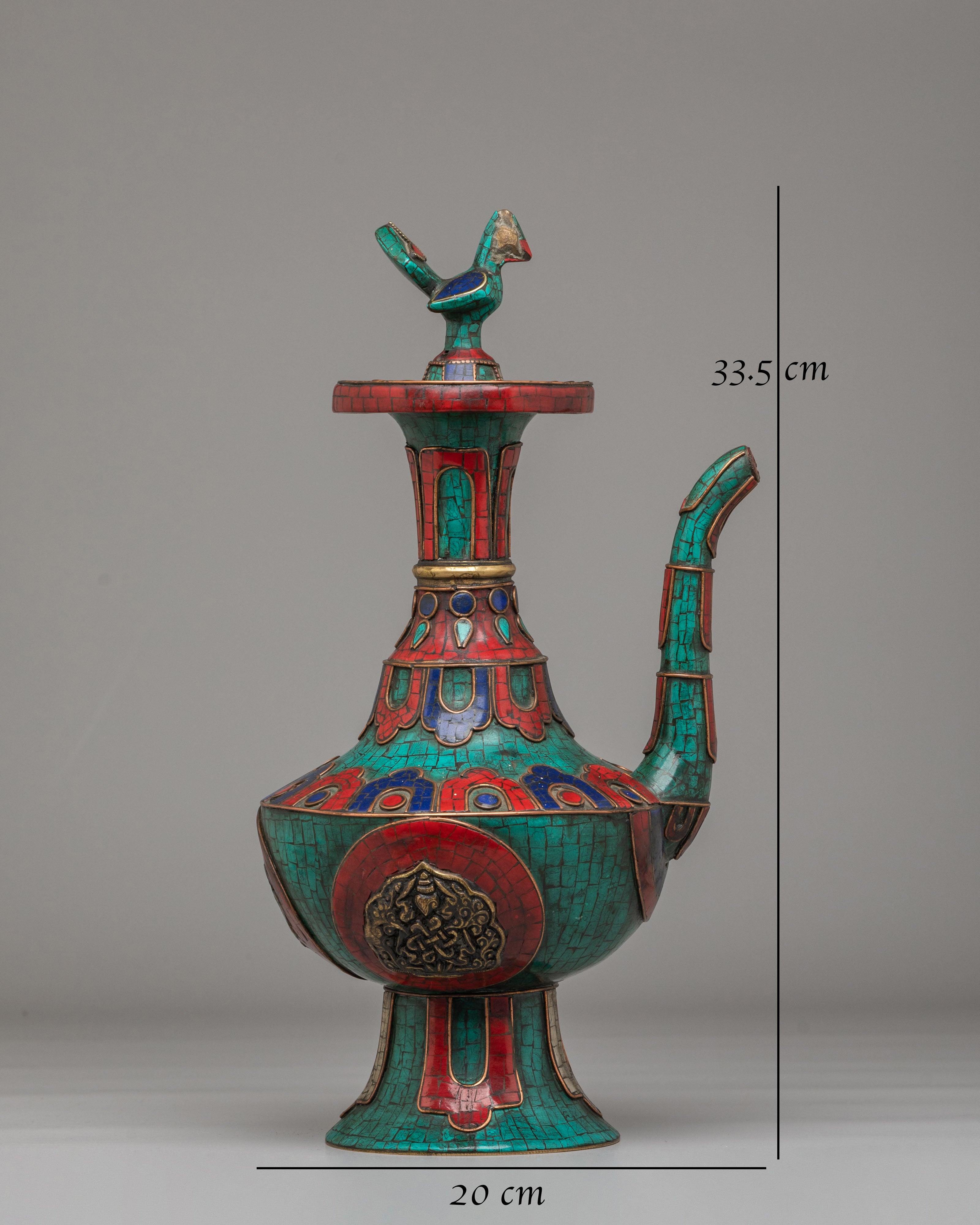 Sacred Tibetan Teapot With Bird Design | Handcrafted Copper Pot