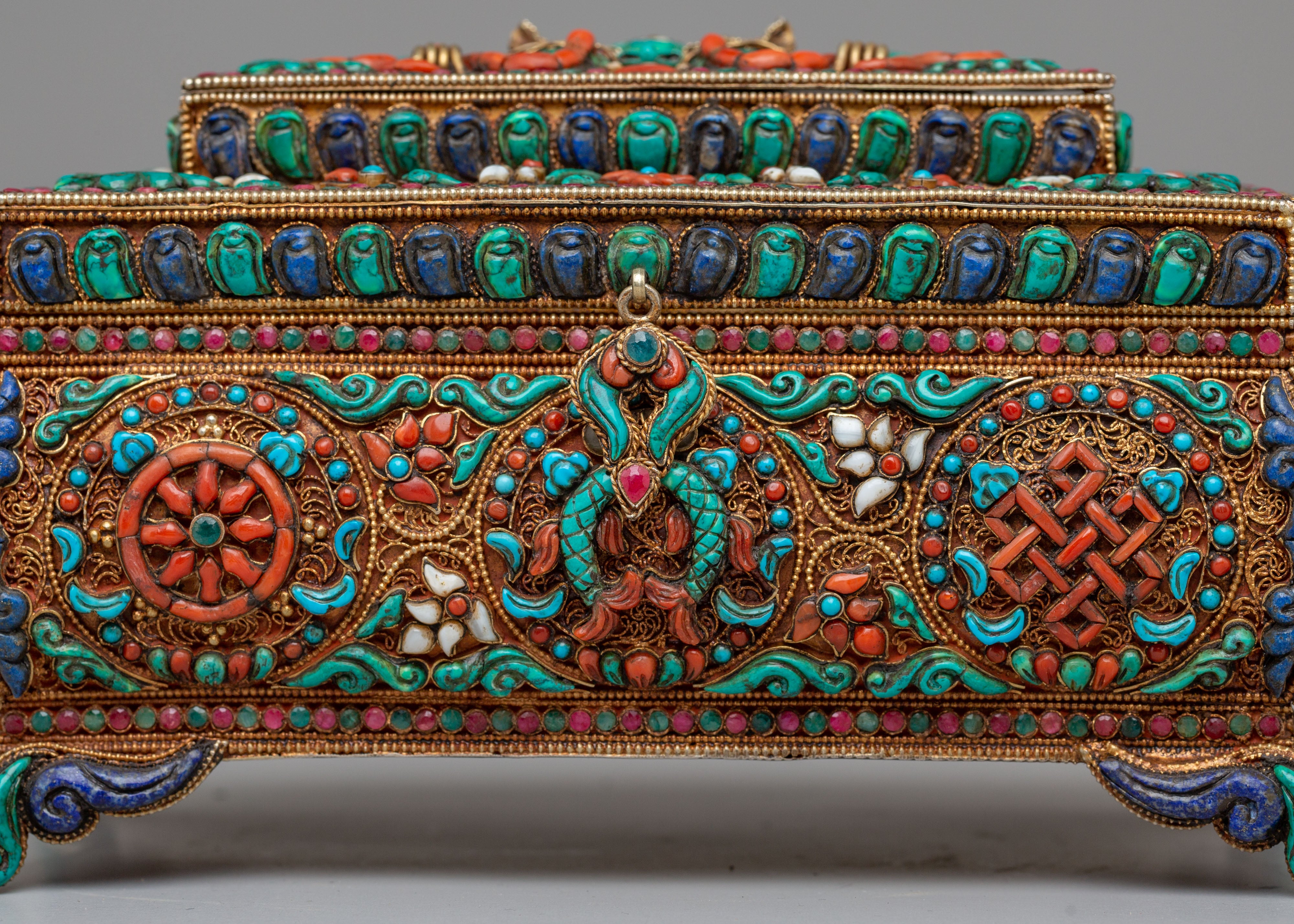 Decorative Jewelry Box | Handcrafted Silver and Copper Box with Semi-Precious Stones
