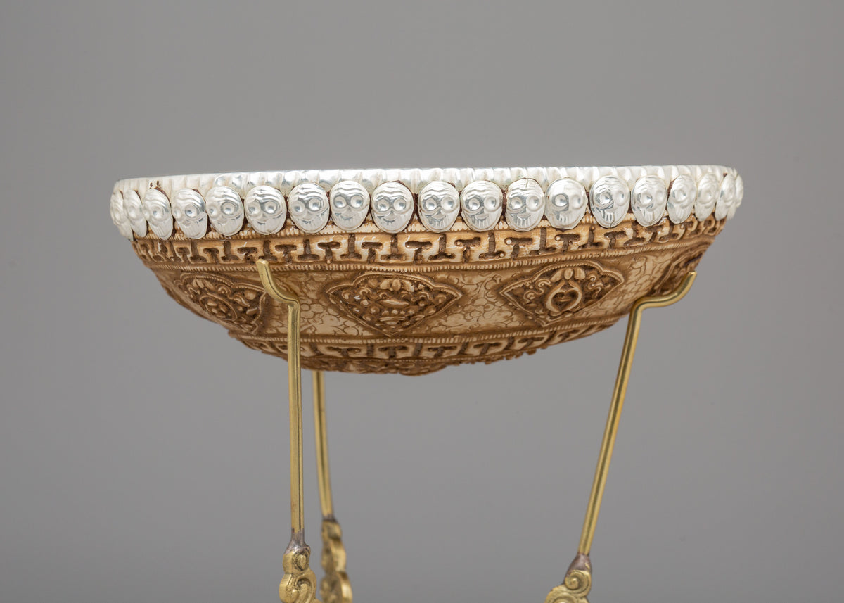 Buddhist Skull Cup with Stand | Kapala Ritual Tool for Spiritual Ceremonies