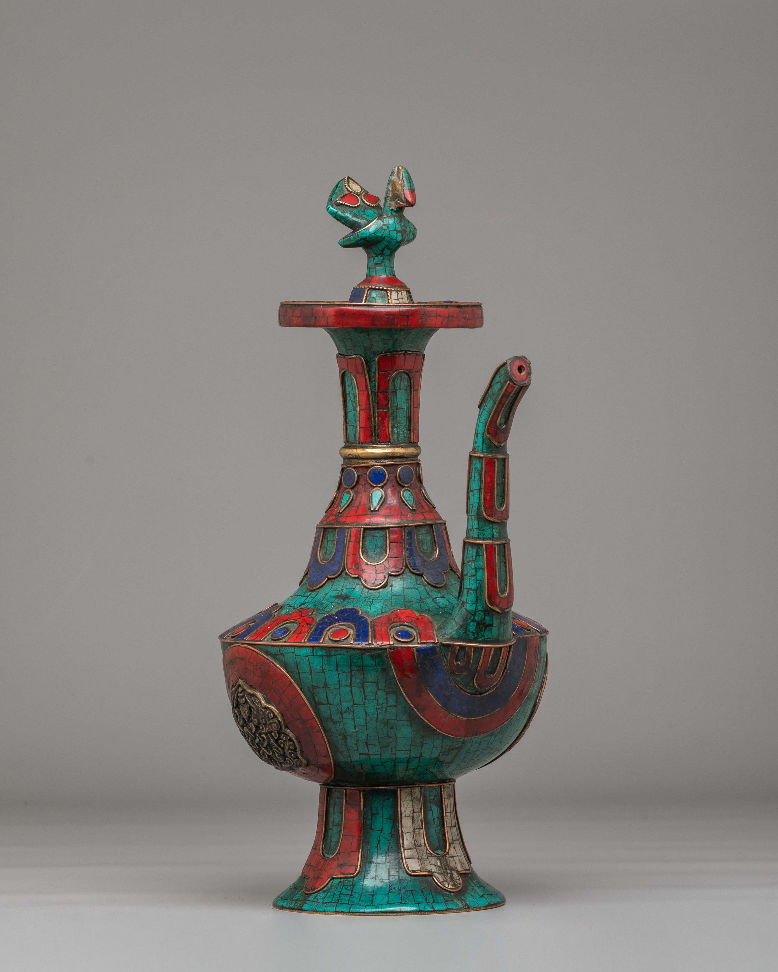 Sacred Tibetan Teapot With Bird Design | Handcrafted Copper Pot