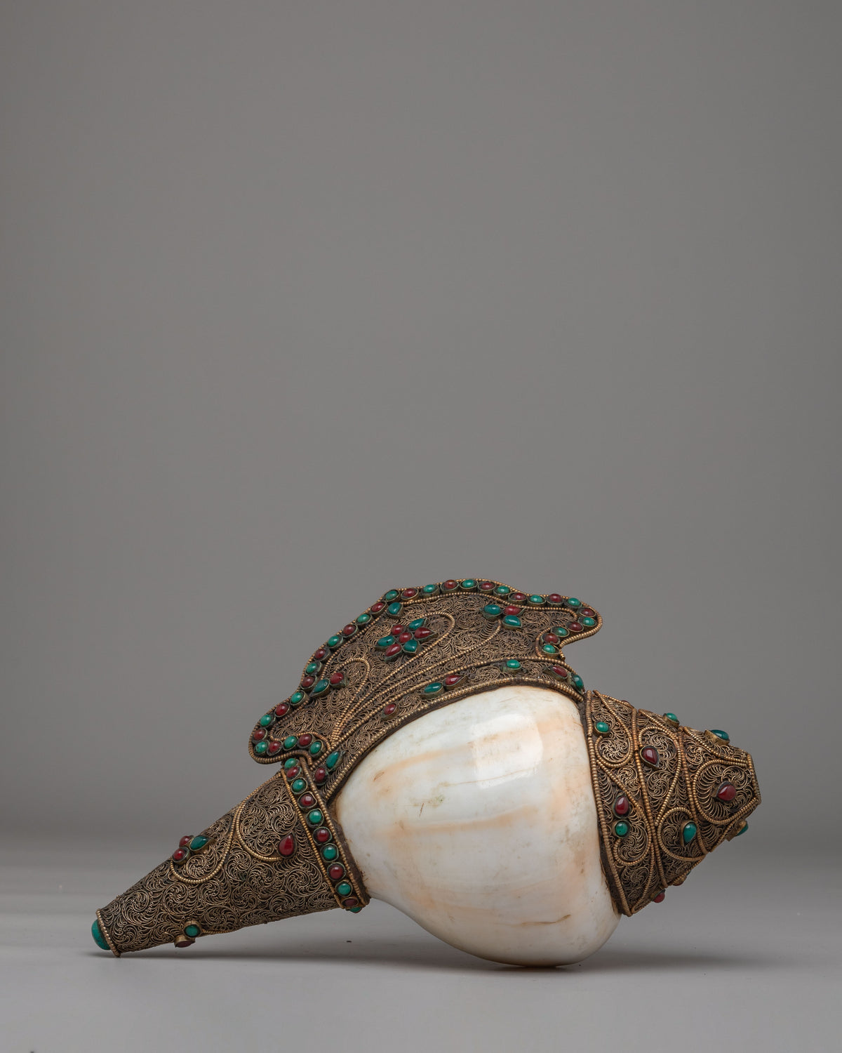 Tibetan Ritual Conch | Copper Body with Silver Plating