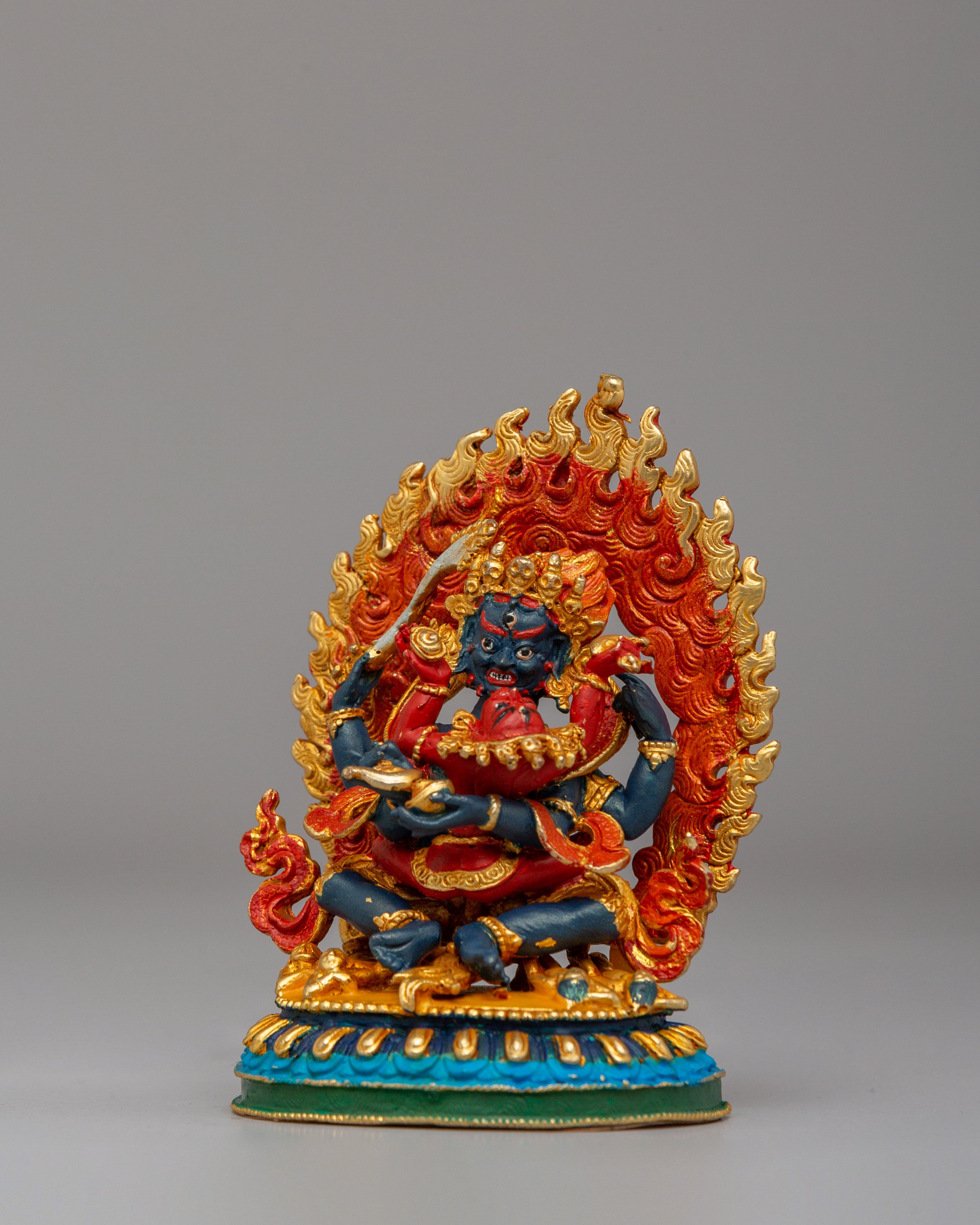 Four Armed Mahakala With Consort Statue | Symbol of Divine Union