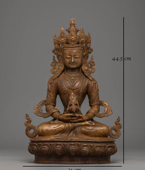 Sacred Amitayus Enlightenment Statue | Oxidized Copper Buddha for Spiritual Space