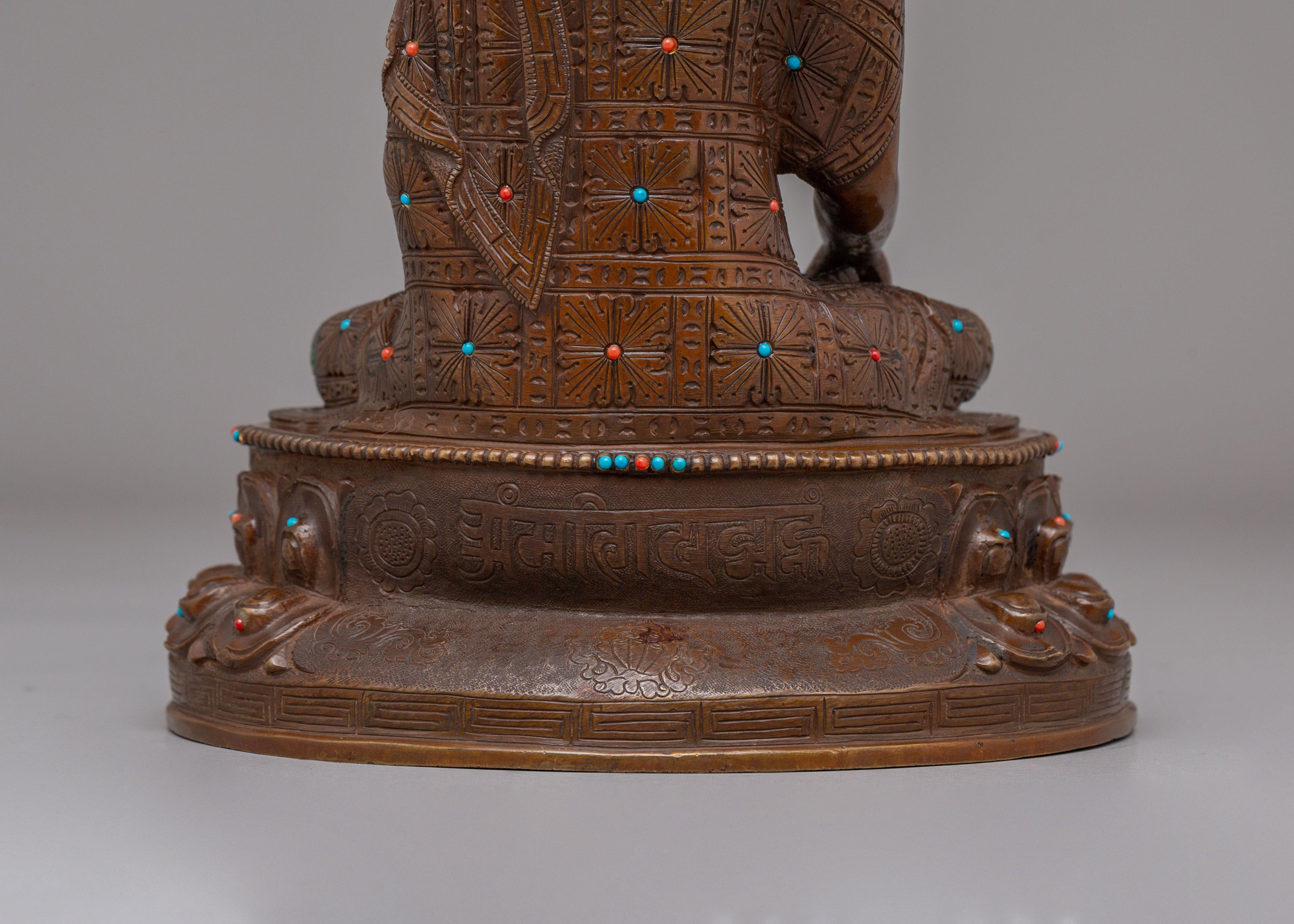 Handcrafted Shakyamuni Buddha Sculpture | Oxidized Copper Body with 24K Gold Plating