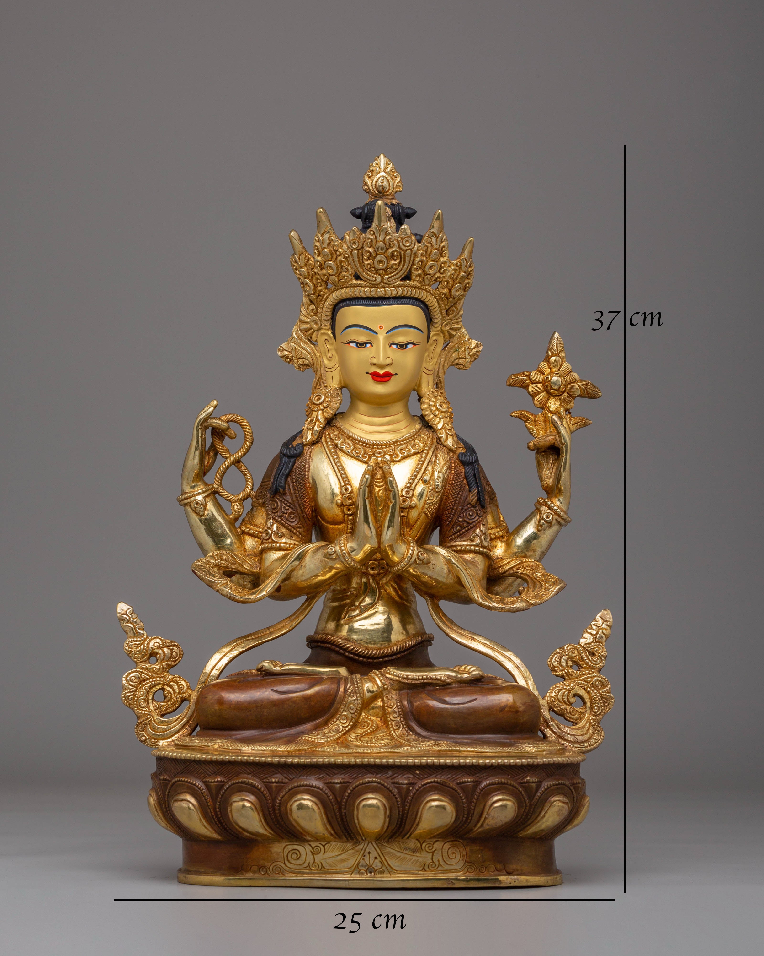 Handmade Golden Statue of Chenrezig | Tibetan Artwork