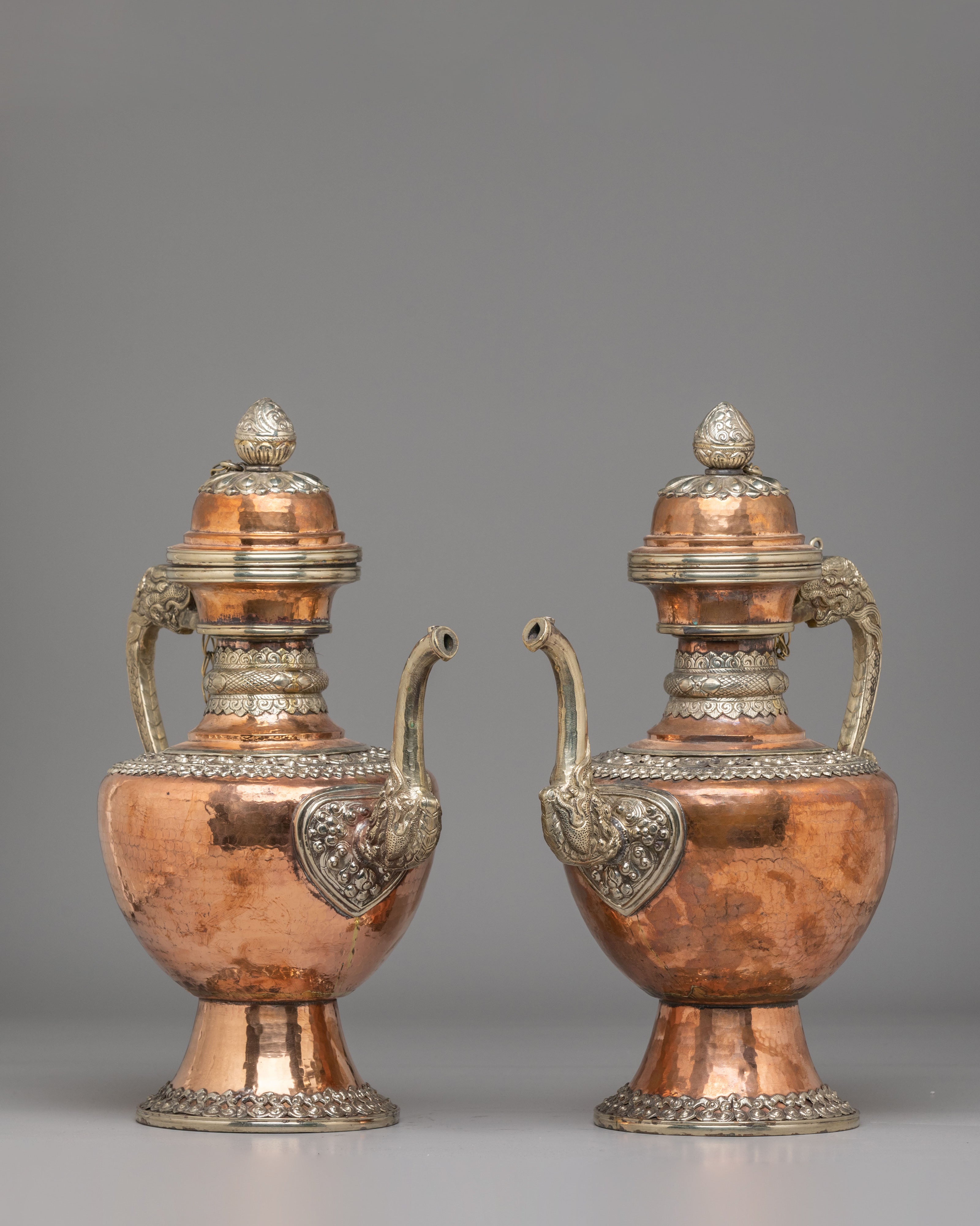 Himalayan Sacred Tea Pot Set | Handcrafted Copper and White Metal Vessels