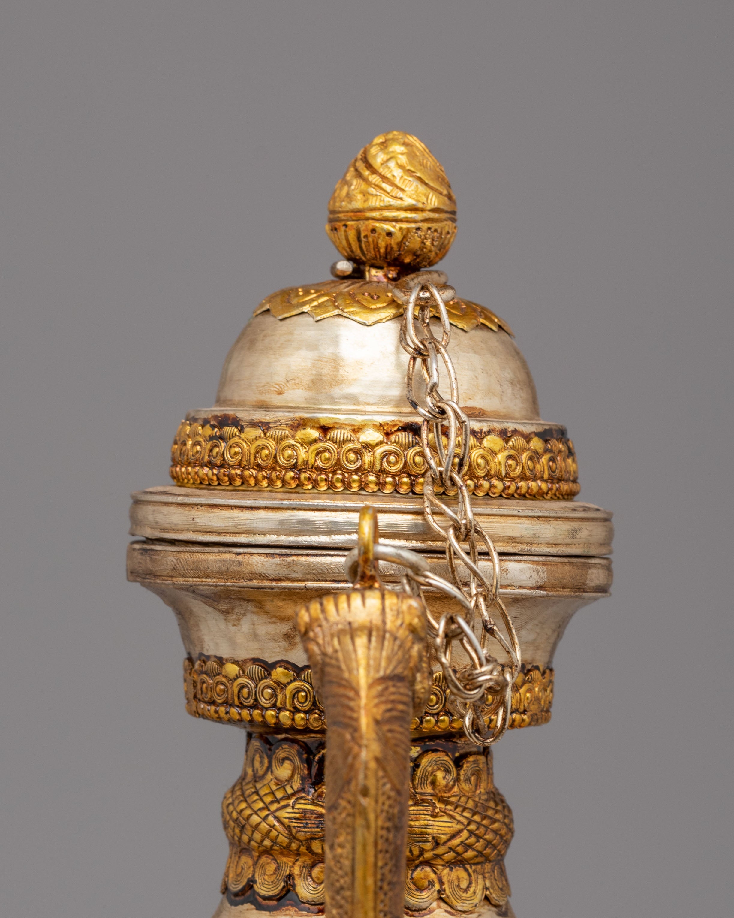Decorative Tibetan Tea Vessel | Copper Silver Gold Plated Tea Vessel