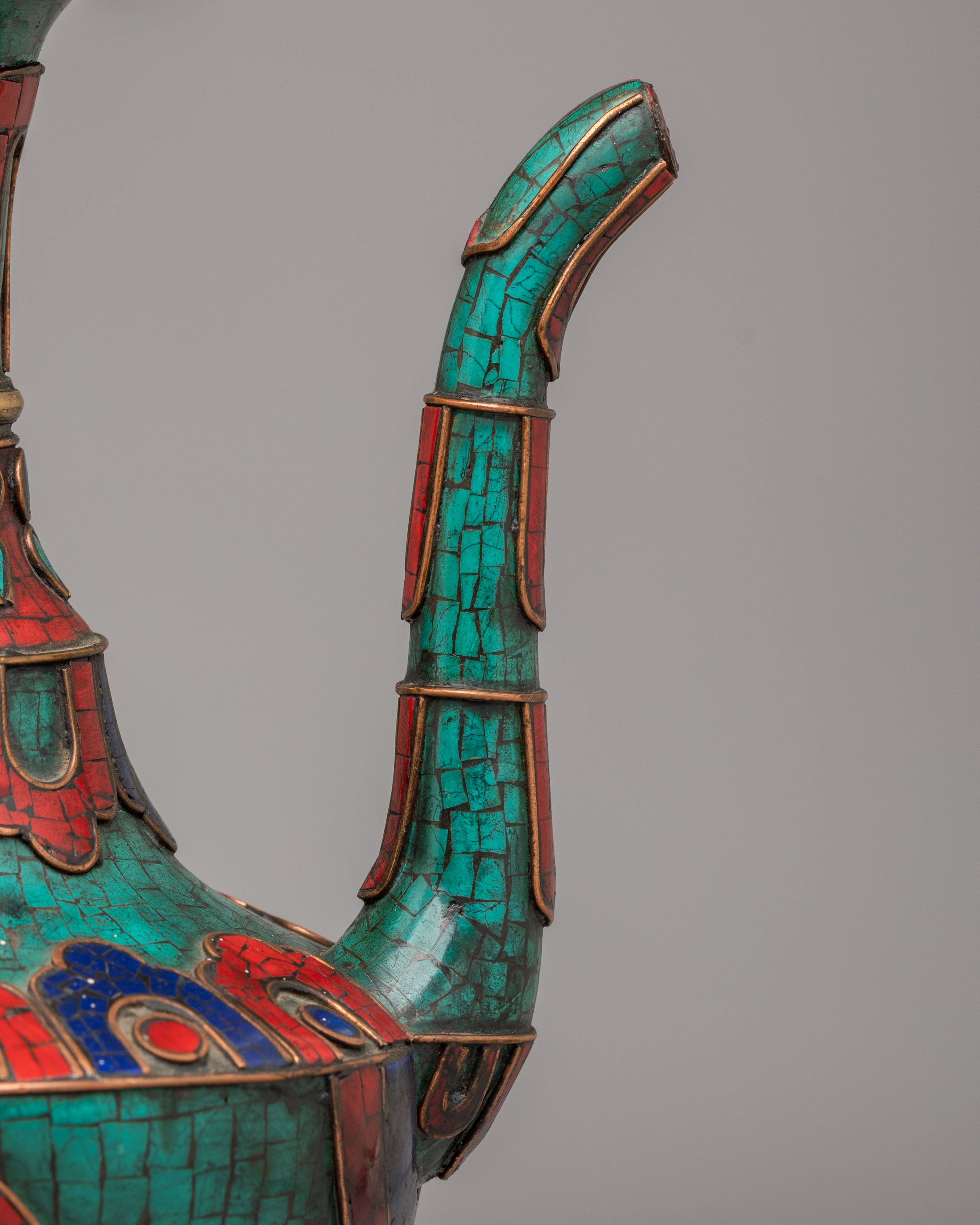 Sacred Tibetan Teapot With Bird Design | Handcrafted Copper Pot