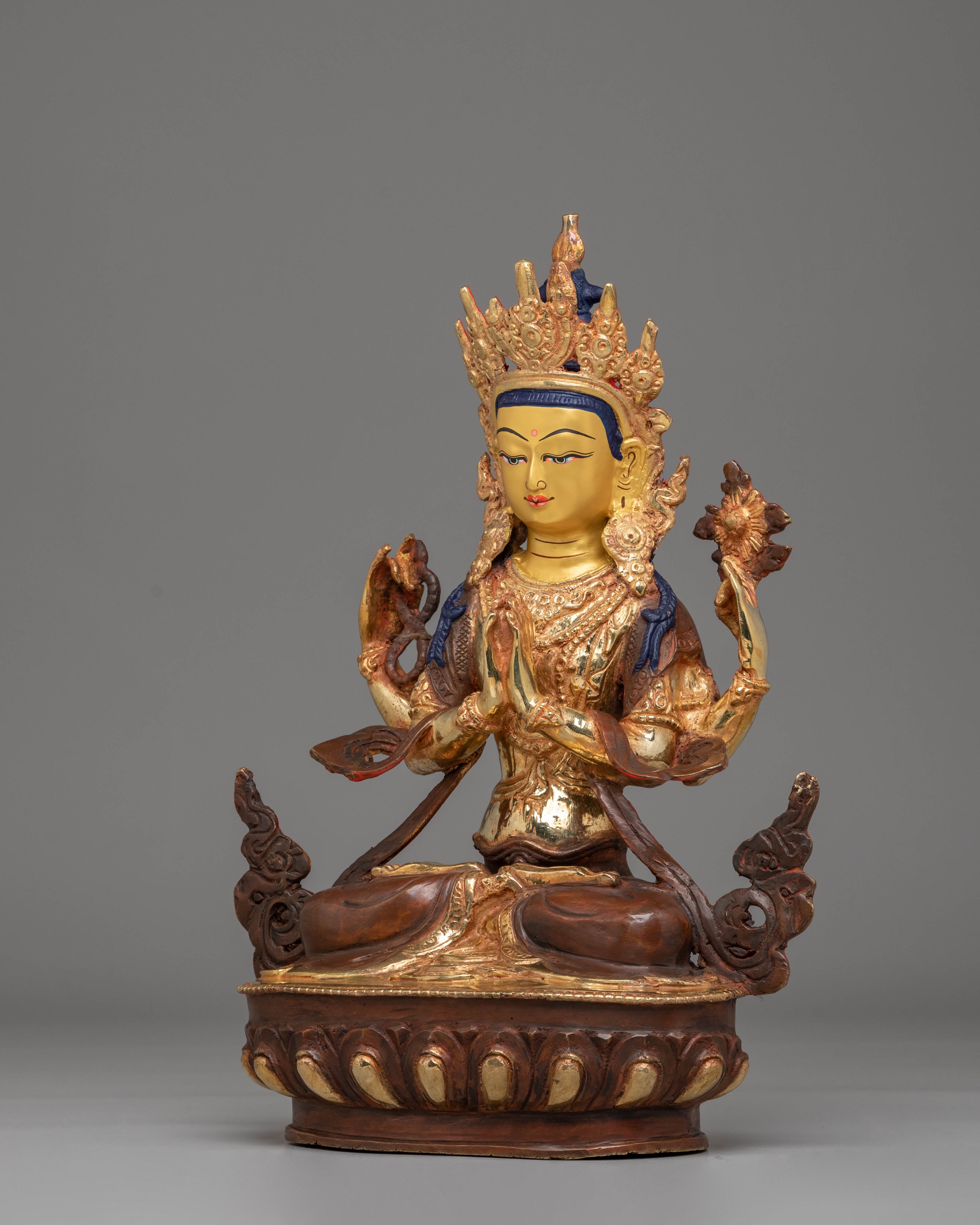 Tibetan Compassion Bodhisattva Statue | 24K Gold Plated Buddhist Sculpture