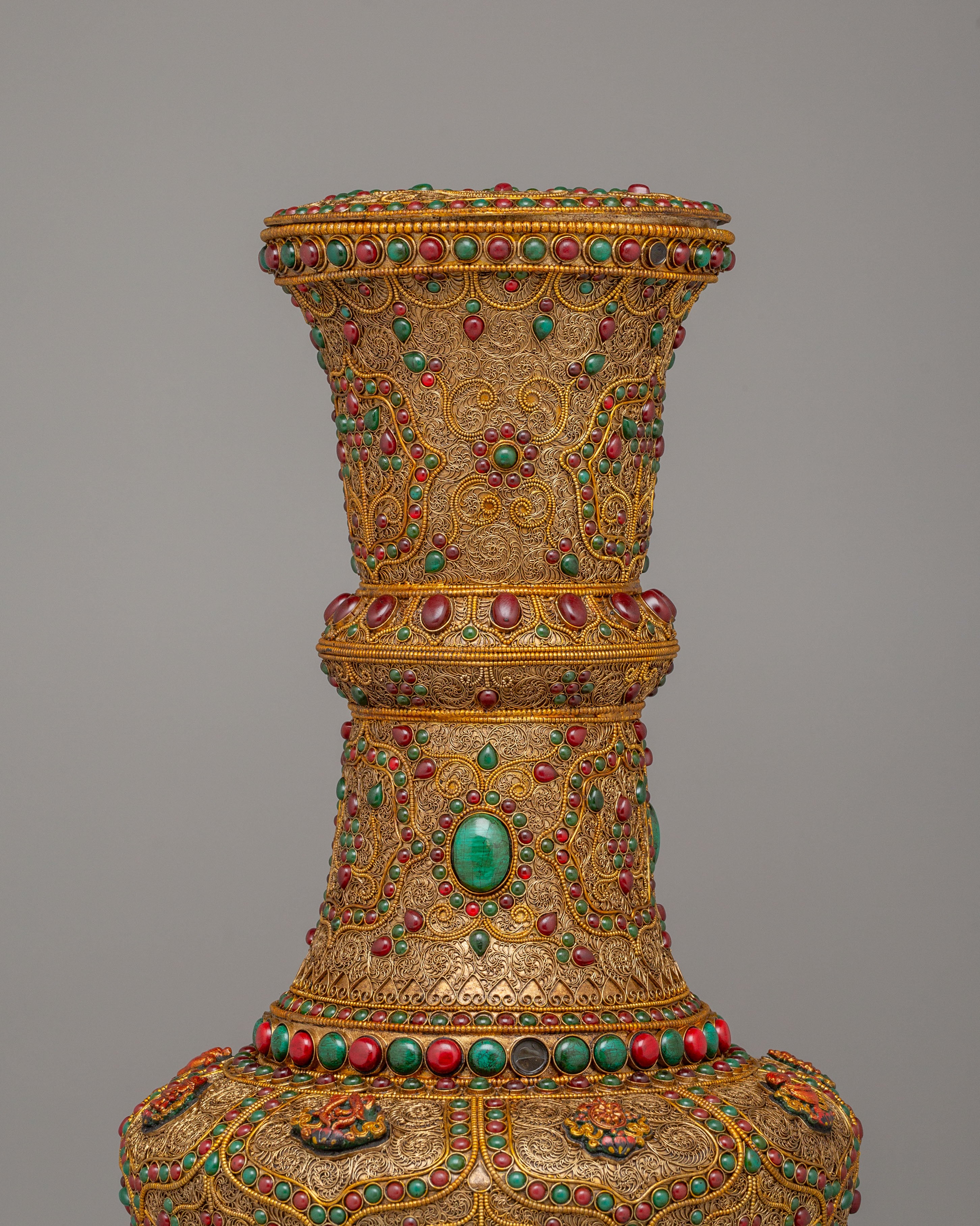 Traditional Flower Vase | Copper Gemstone Buddhist Altar Decor
