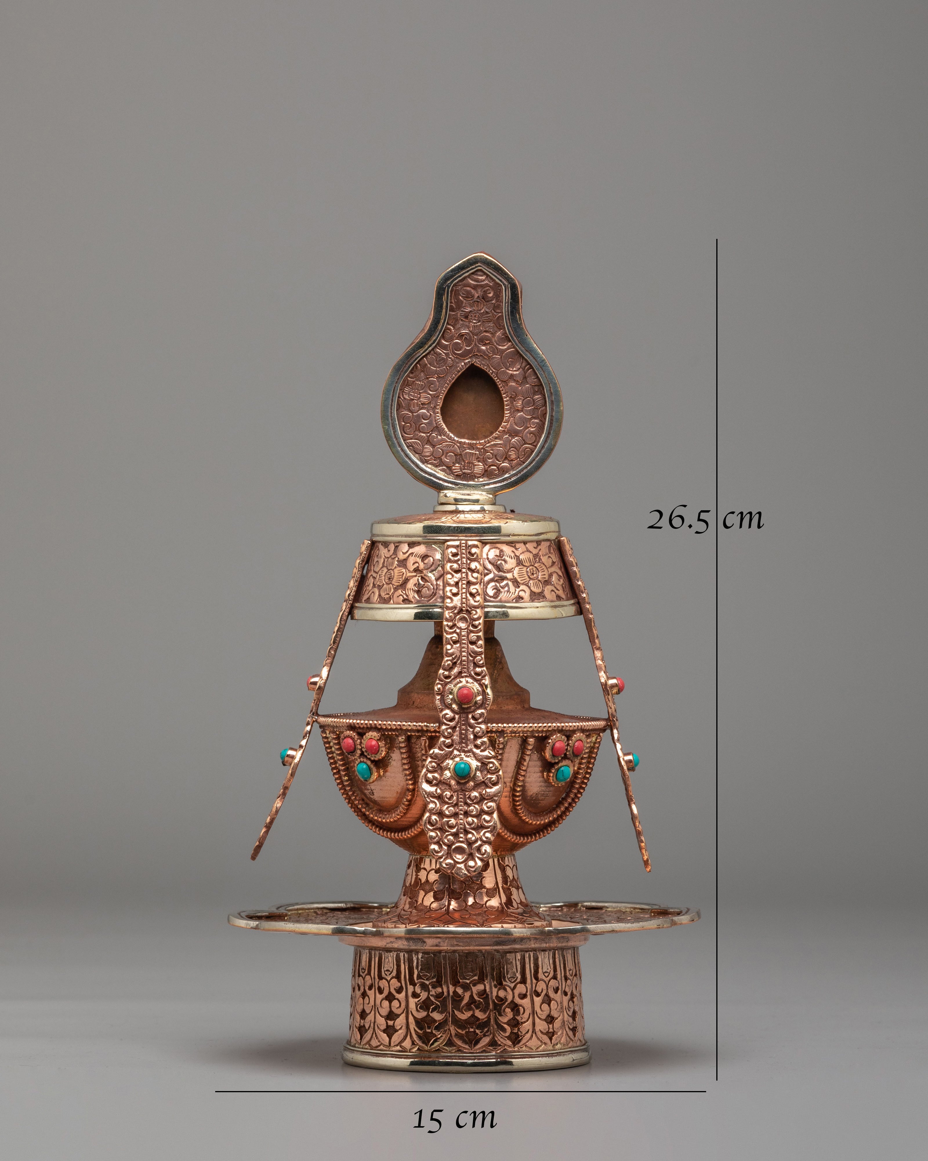 Spiritual Long Life Vase | Handcrafted Copper Vase with Gemstones