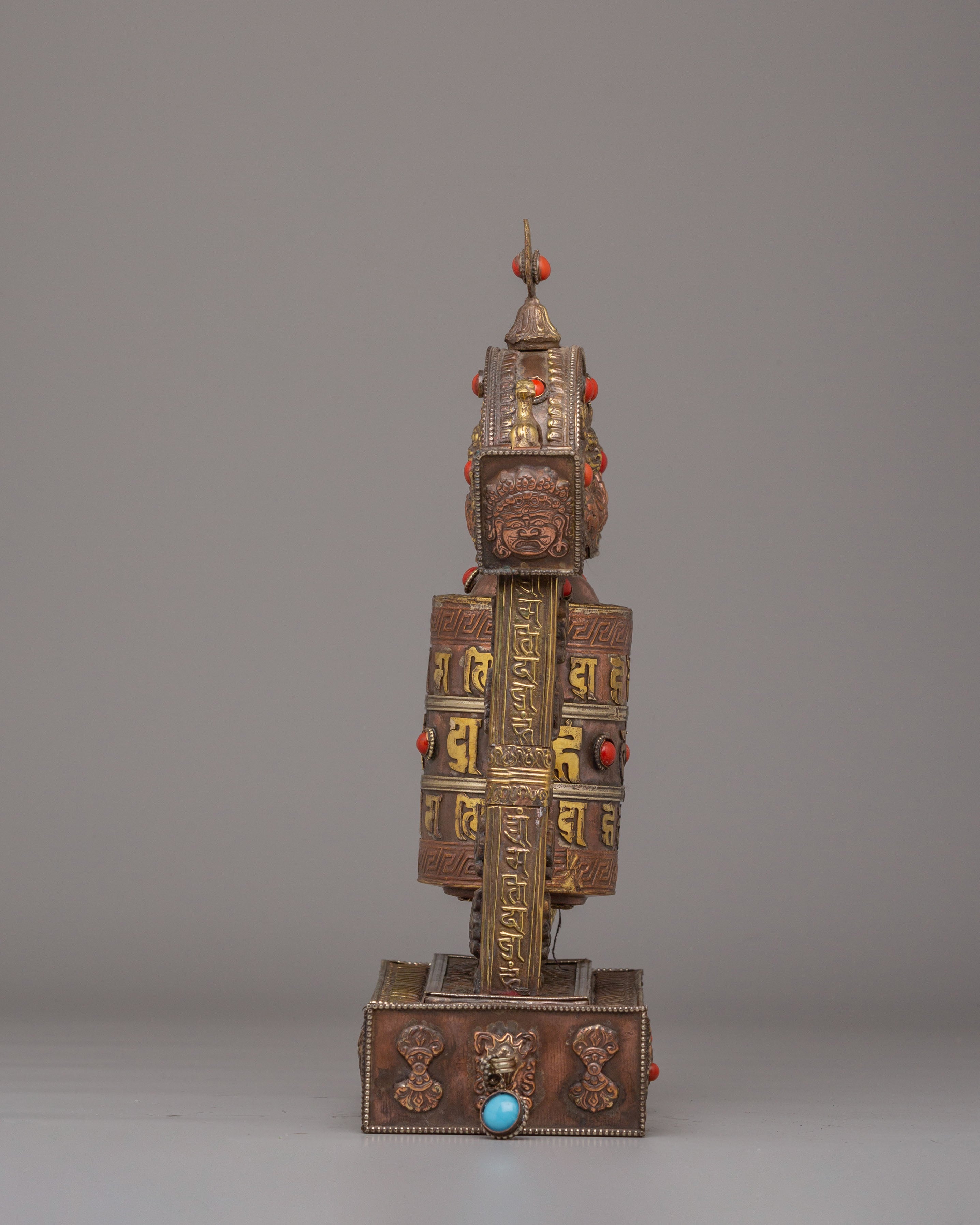 Traditional Mantra Prayer Wheel | Tibetan Copper Body with Gemstones