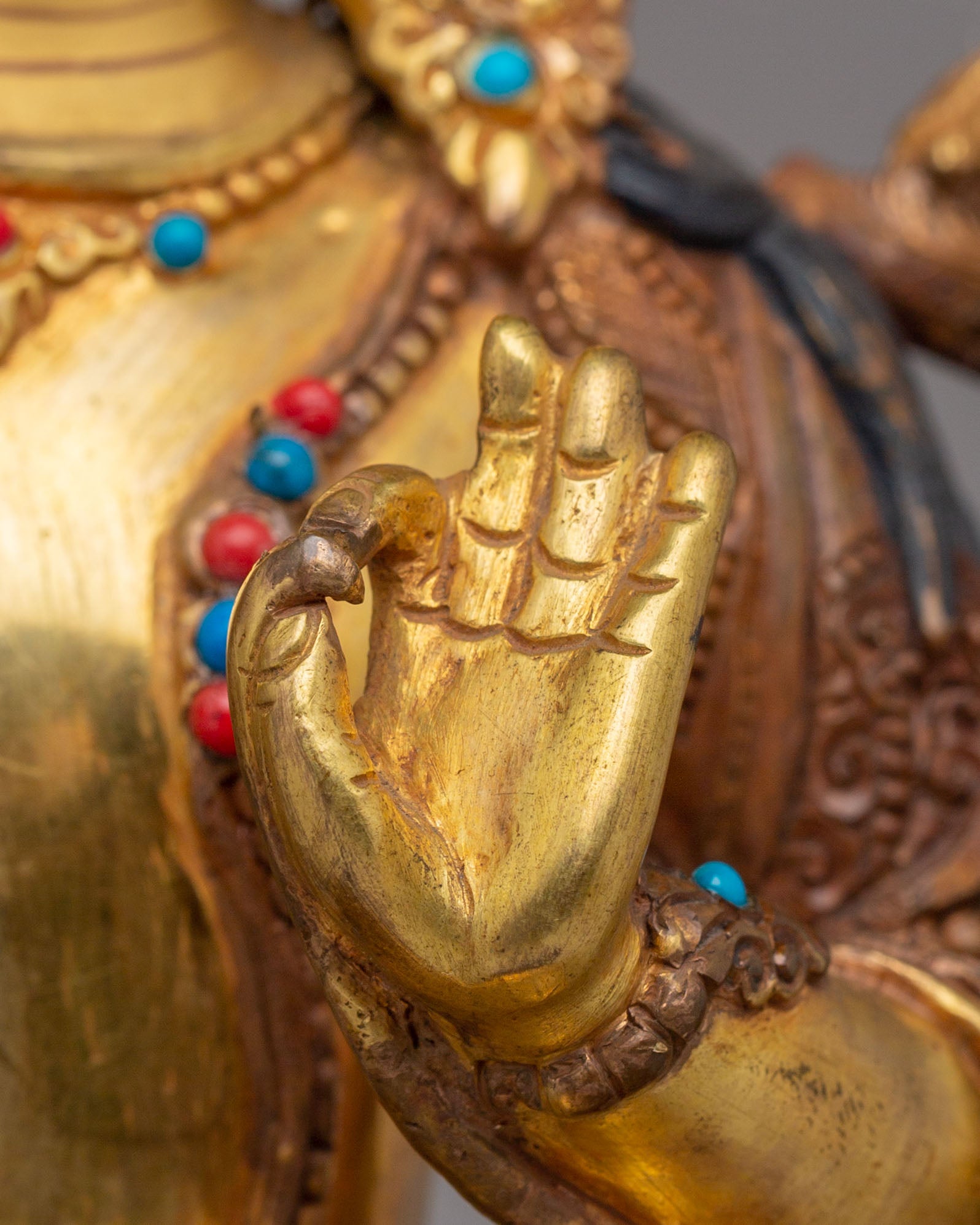 Manjushri Sacred Wisdom Deity Statue | Gold Plated Copper Figurine