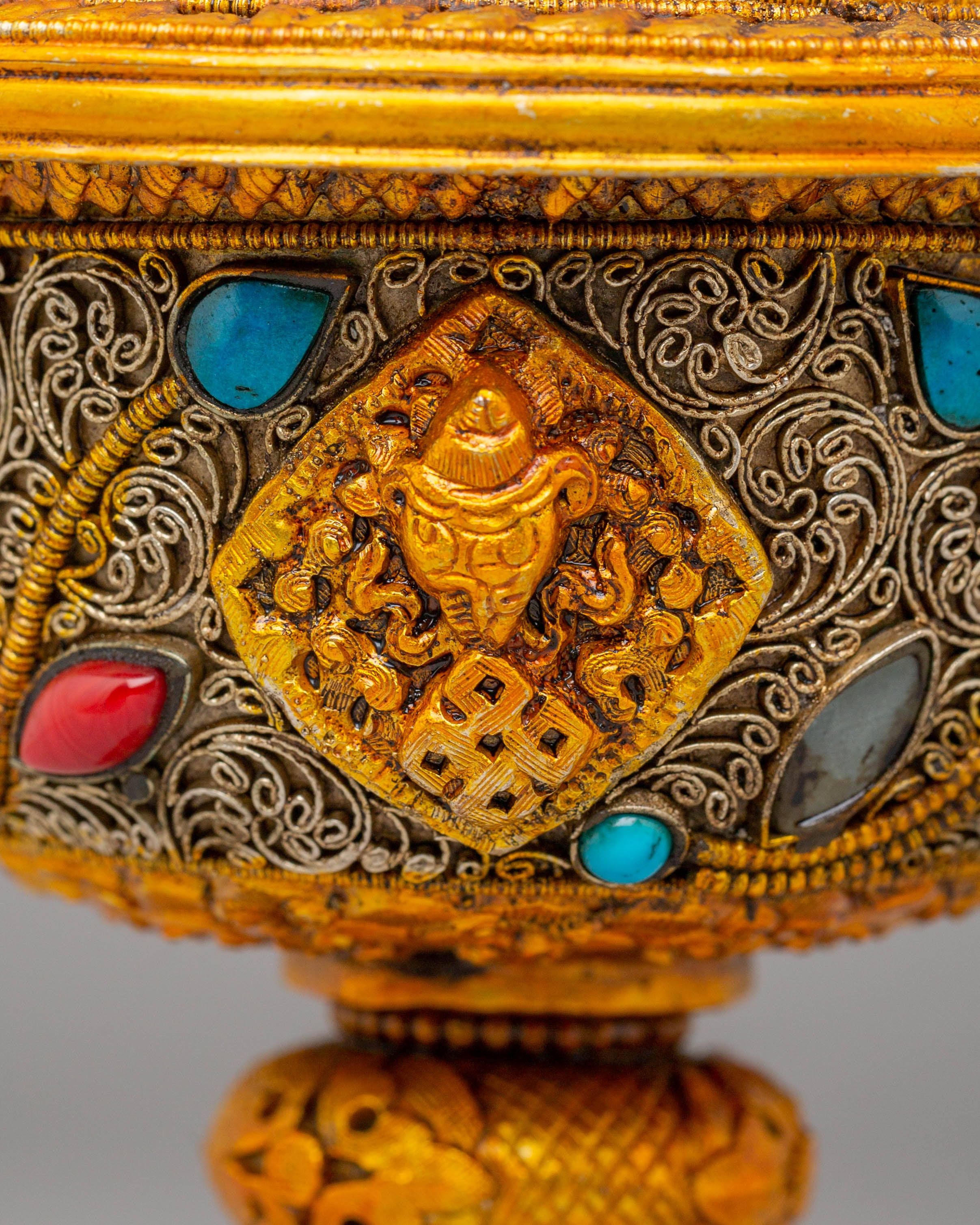 Electro Gold Plated Butter Lamp Set for Ritual Use | Tibetan Altar Decor