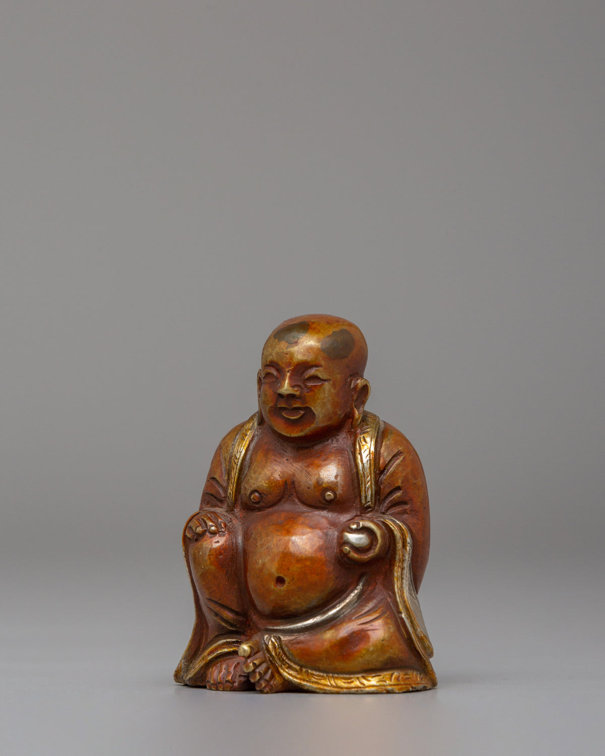Machine Made Laughing Buddha Statue | Oxidized Copper Buddhist Art