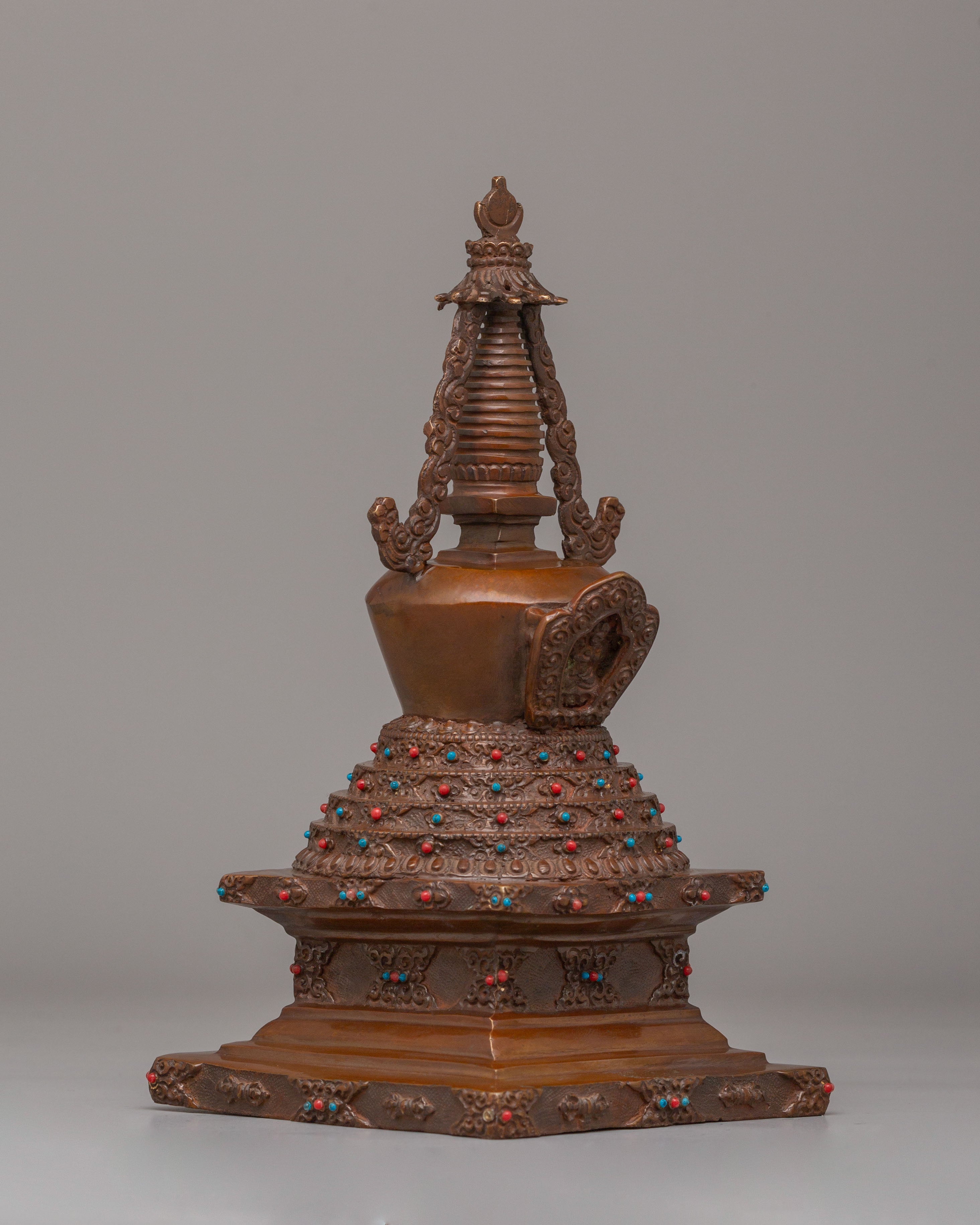 Traditional Lotus Blossom Stupa for Ritual |Oxidized Copper Shrine