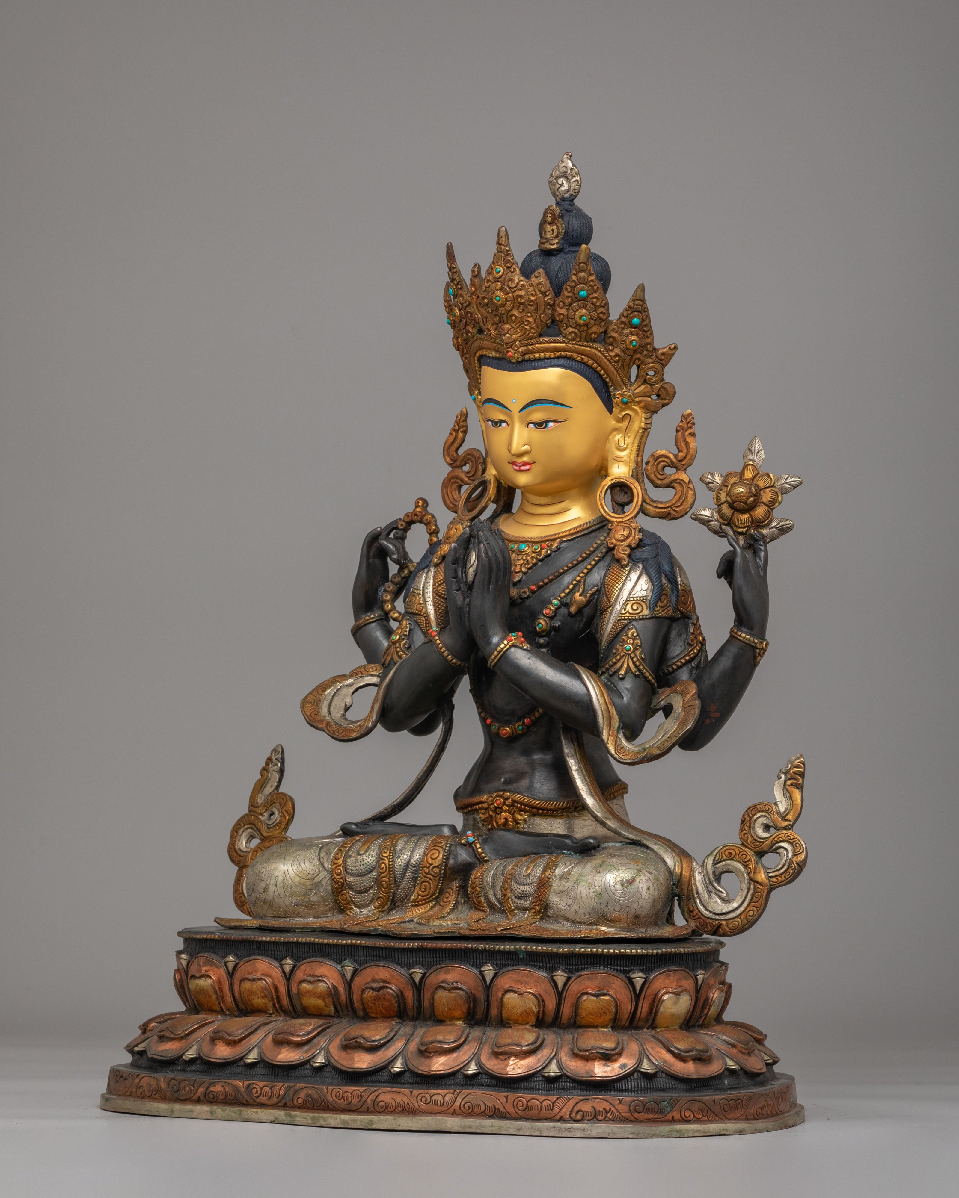 Four-Armed Compassion Buddha Sculpture | Divine Artwork for Spiritual Enlightenment