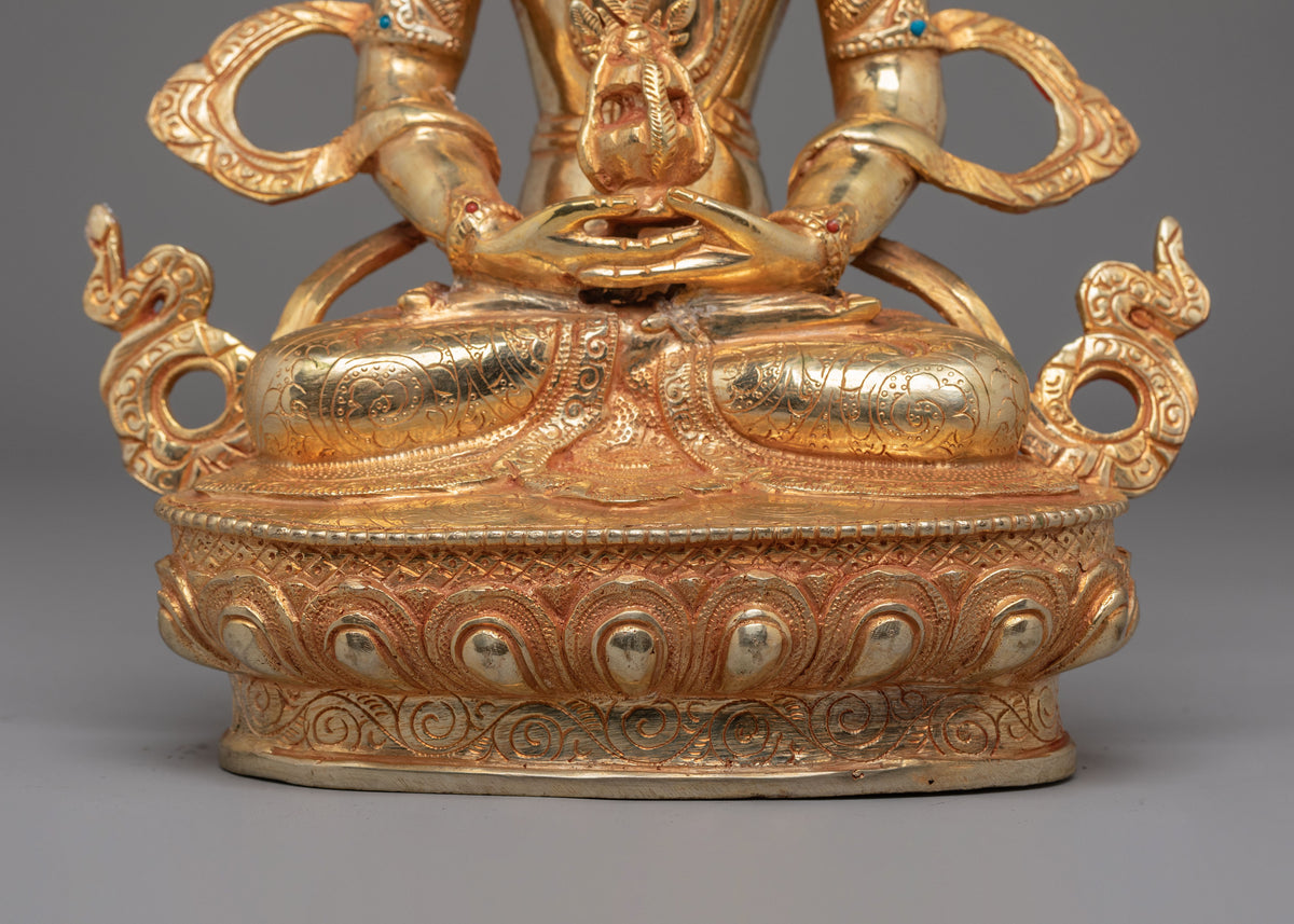 Traditional Amitayus Sculpture | 24K Mercury Gold Plated Copper Statue