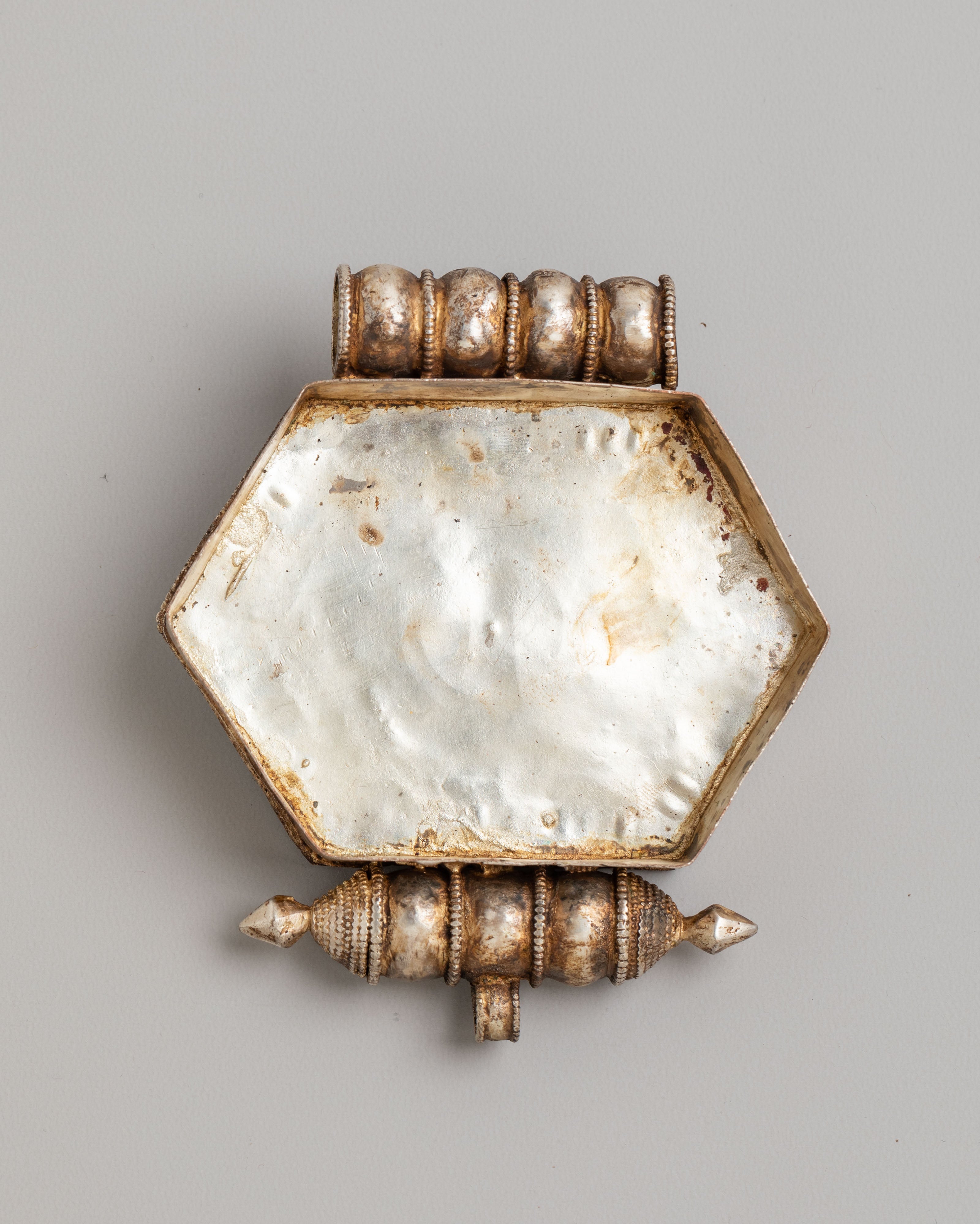Tibetan Ghau Box Locket for Altar | 92.5 Sterling Silver Fire Gilt Box