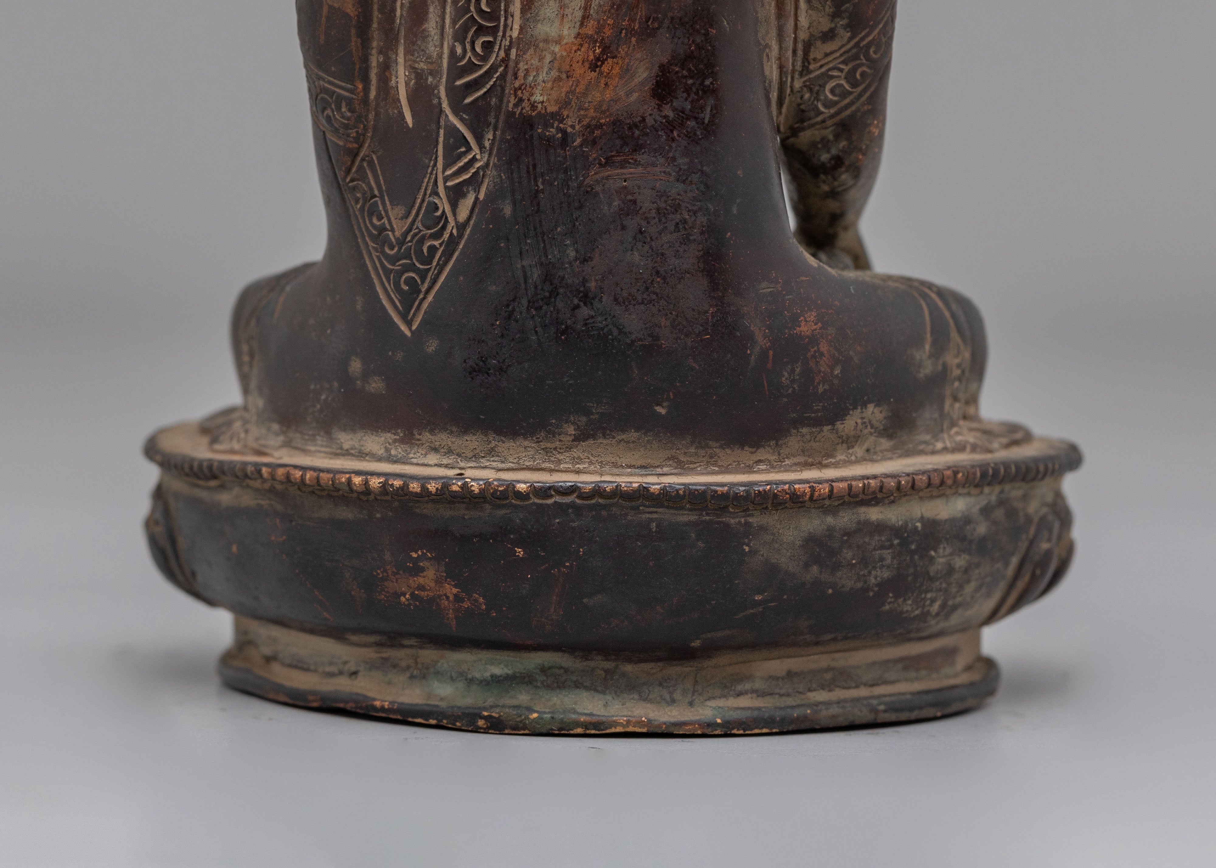 Handmade Crown Shakyamuni Buddha Statue | Oxidized Brass Crowned Buddha