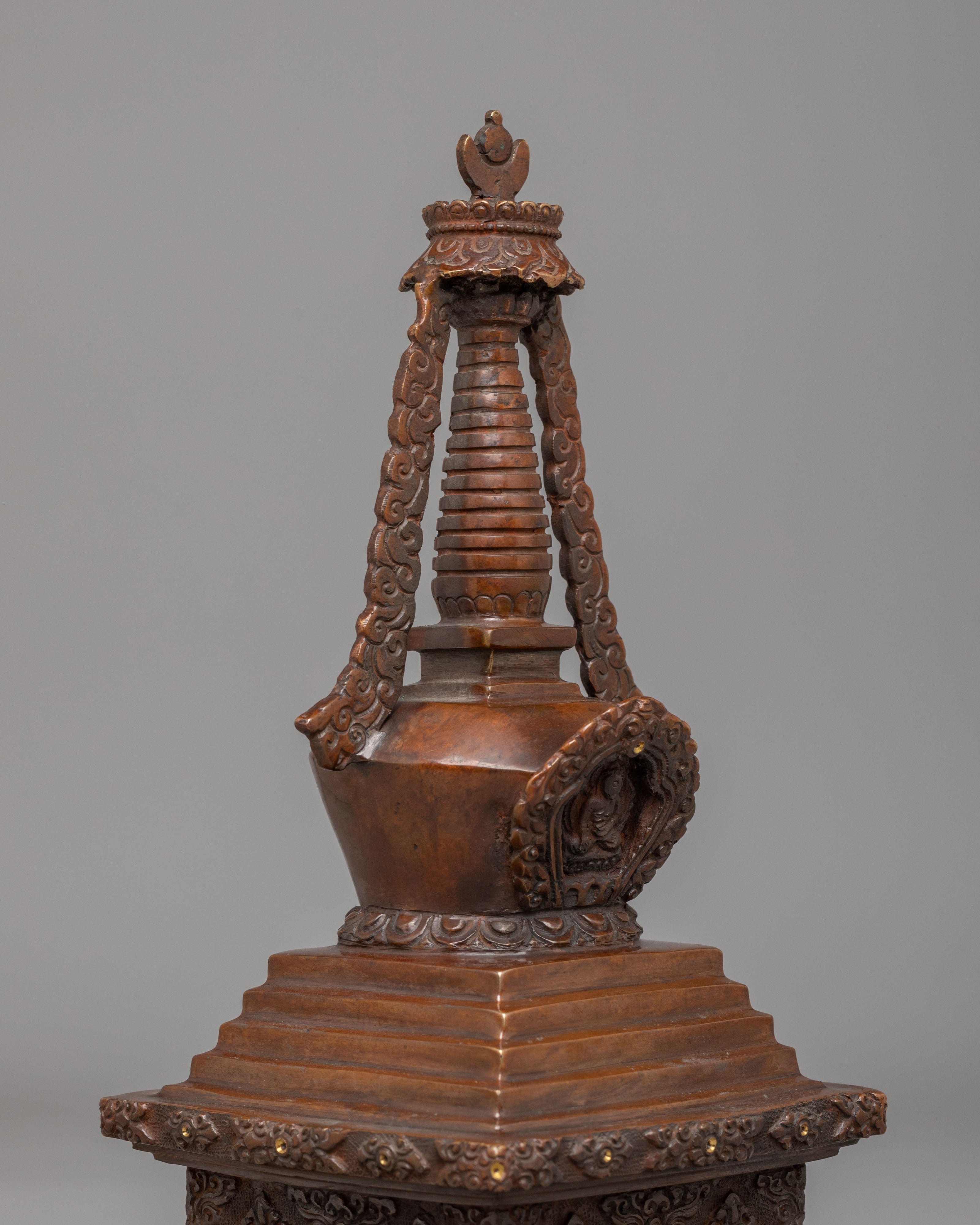 Himalayan Enlightenment Prayer Stupa | Oxidized Copper Decor