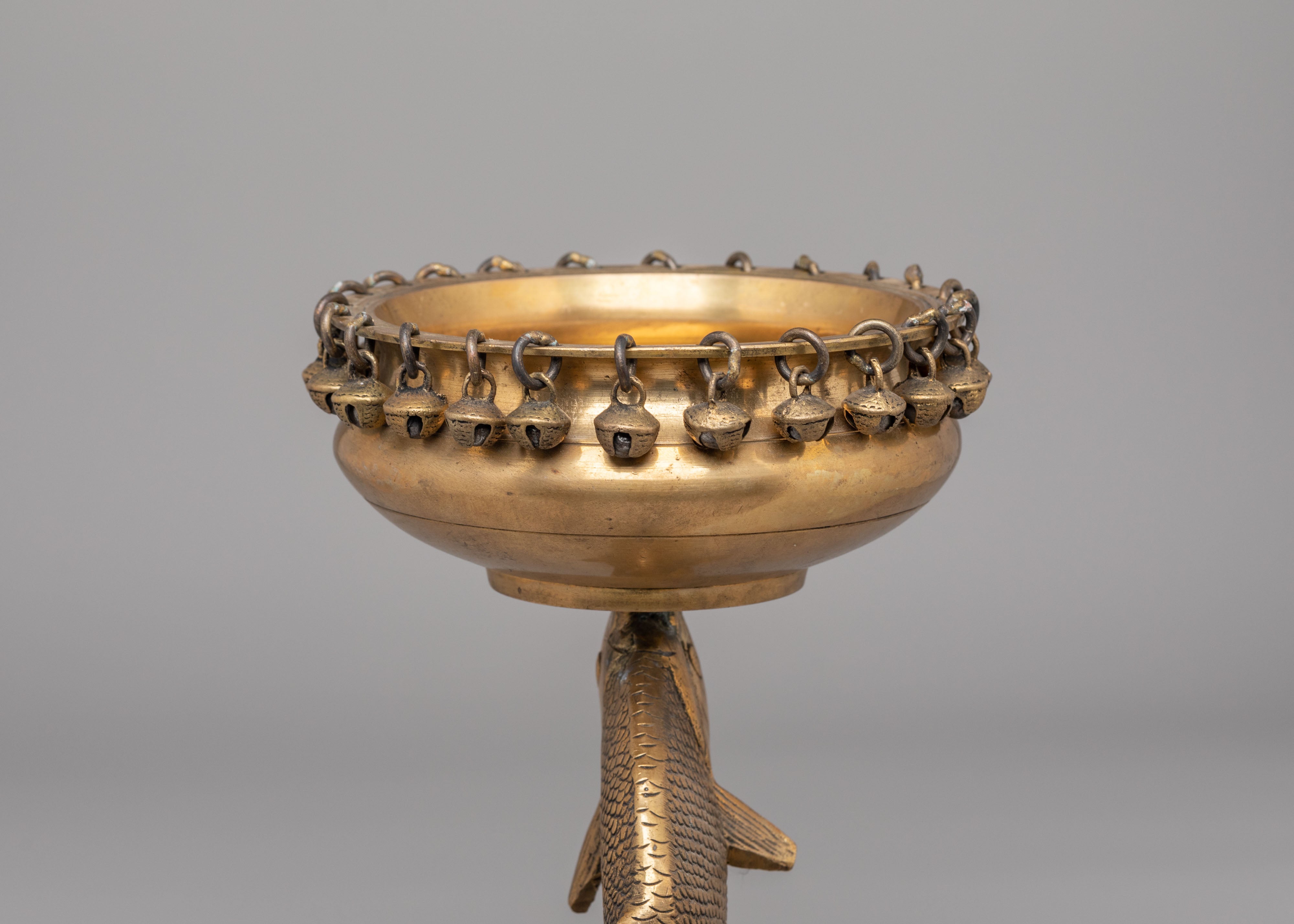 Himalayan Sacred Decorative Urli Bowl | Ritual Vessel with Fish Pedestal